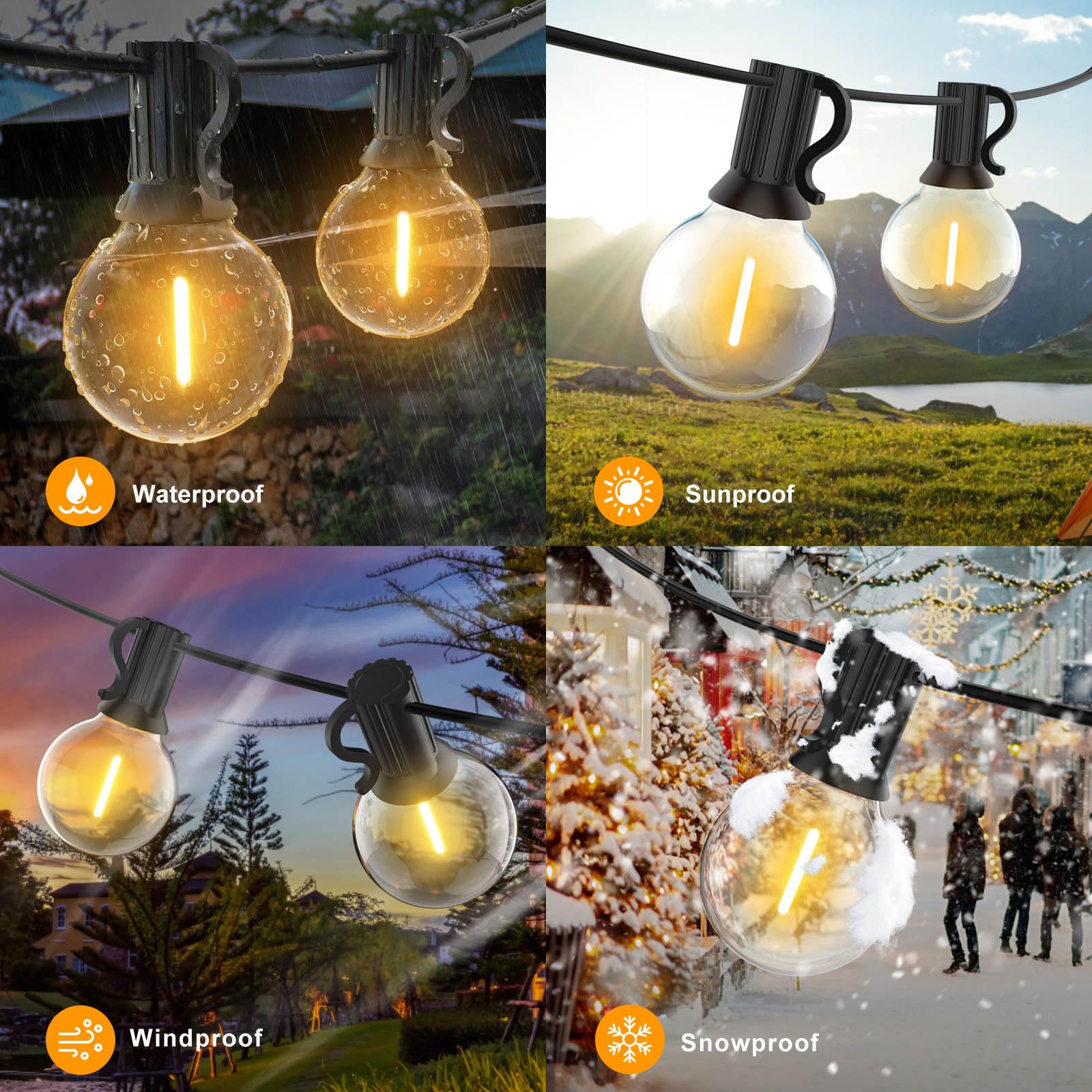 GLUROO Catena Luminosa Esterno 45M, Luci da Esterno Giardino G40 con 75+2 LED Lampadine Infrangibili, Bianco Caldo,Impermeabile Catena Luci Esterno per Terrazzo Bistrot