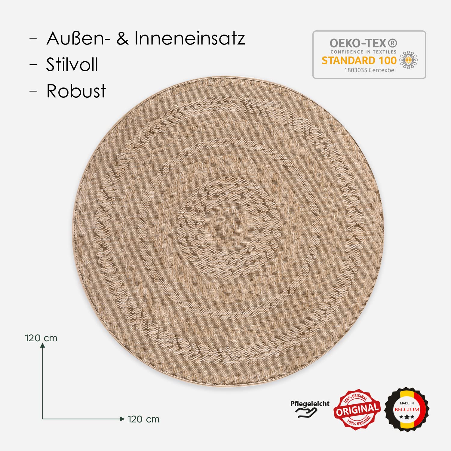 In- und Outdoor-Teppich Outward Circles Hellbraun - 120x120cm für Innen und Außen