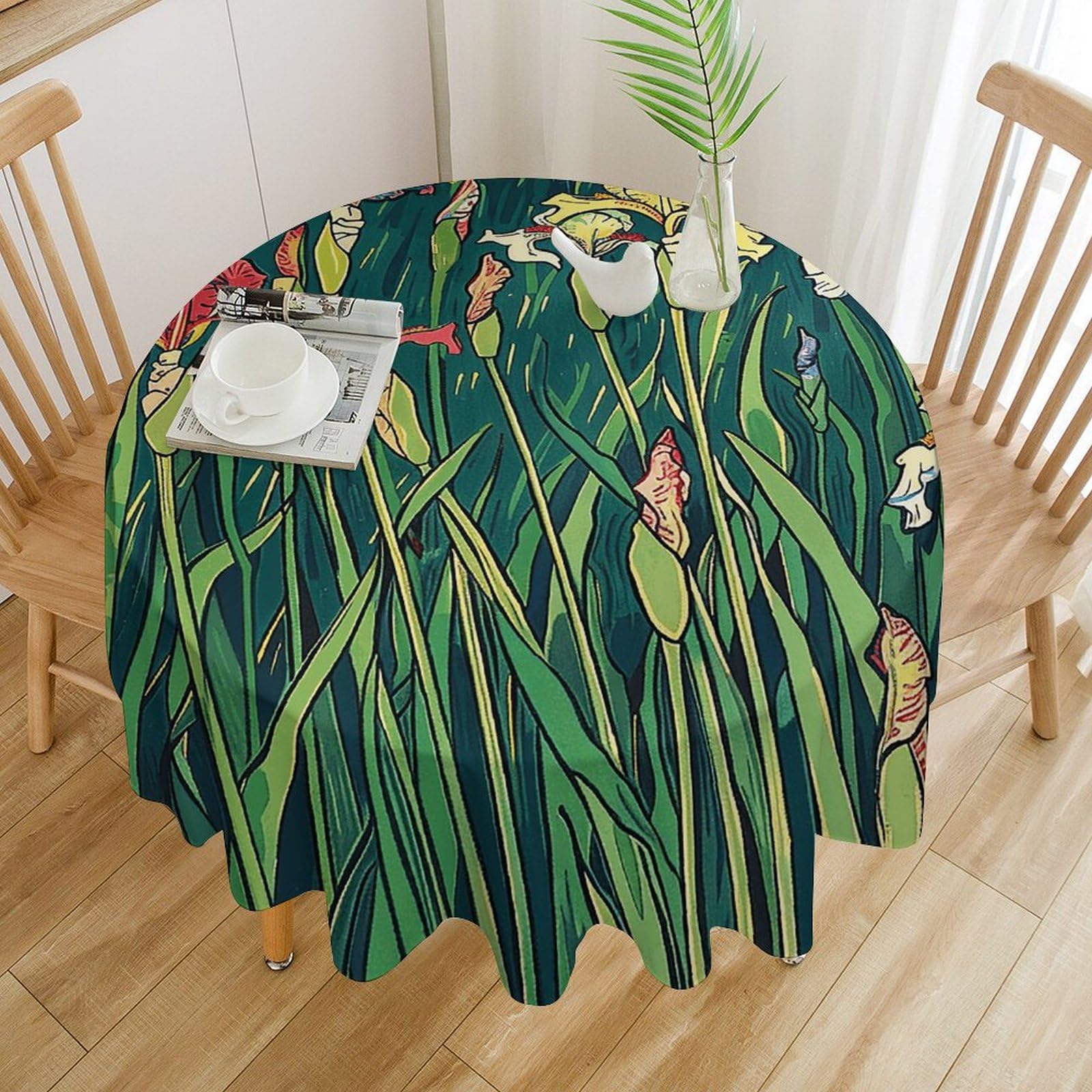 Nappe de table ronde imperméable et anti-huile lavable en machine pour buffet de fête