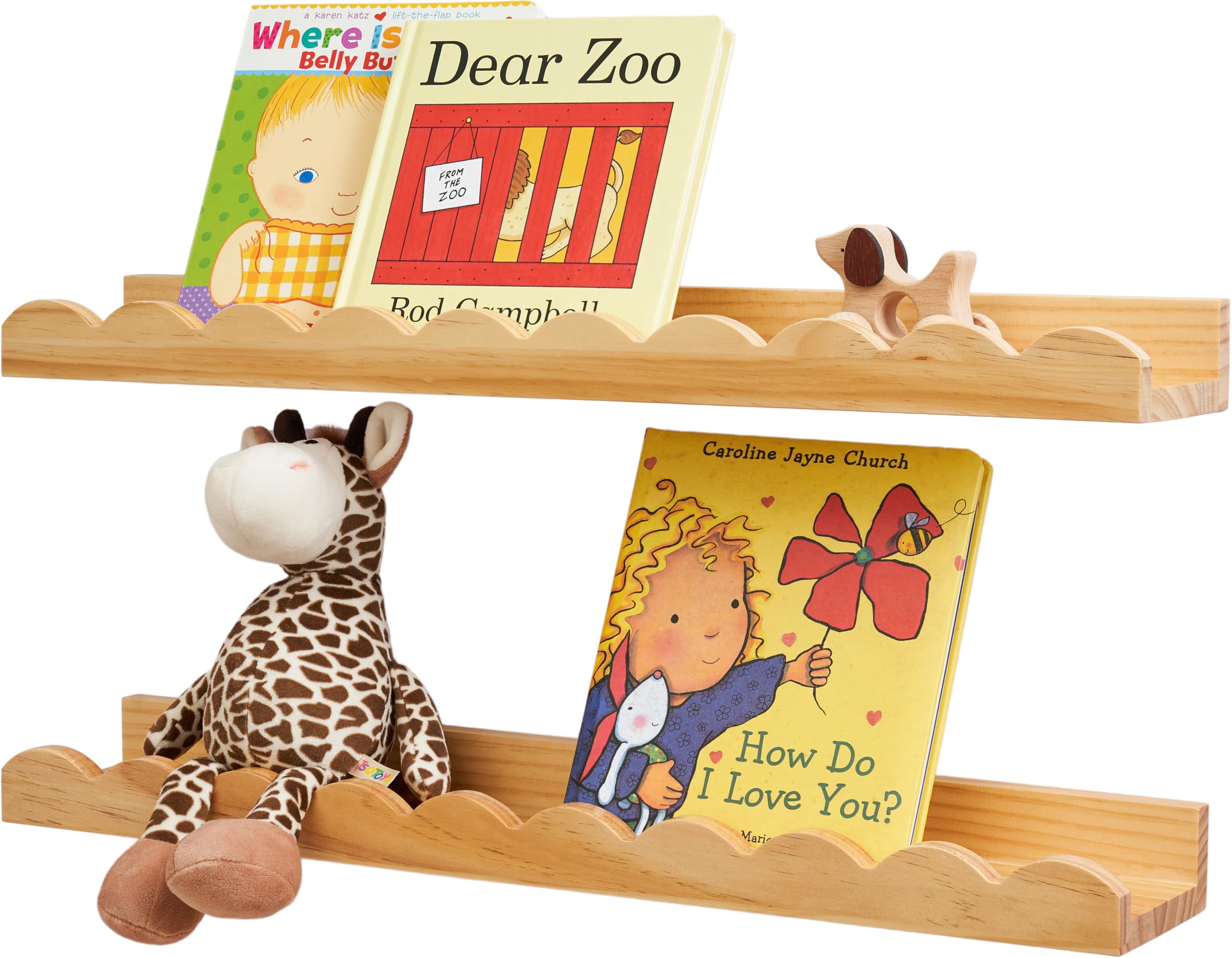 Gieanoo Nursery Bookshelves,Floating Shelves for Wall set of 2 Natural solid Pine Wood Wall Mounted Bookshelf for Bedroom Kids Toddler Room