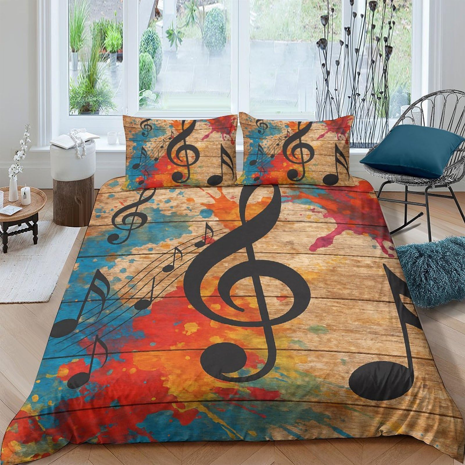 Ctjqhvkz Style-7 3D Printed Music Note Fitted Sheet Microfiber Artistic Color Splash Bed Sheet For Bedroom Guest Room Decor Easy Care Single（135X200cm）