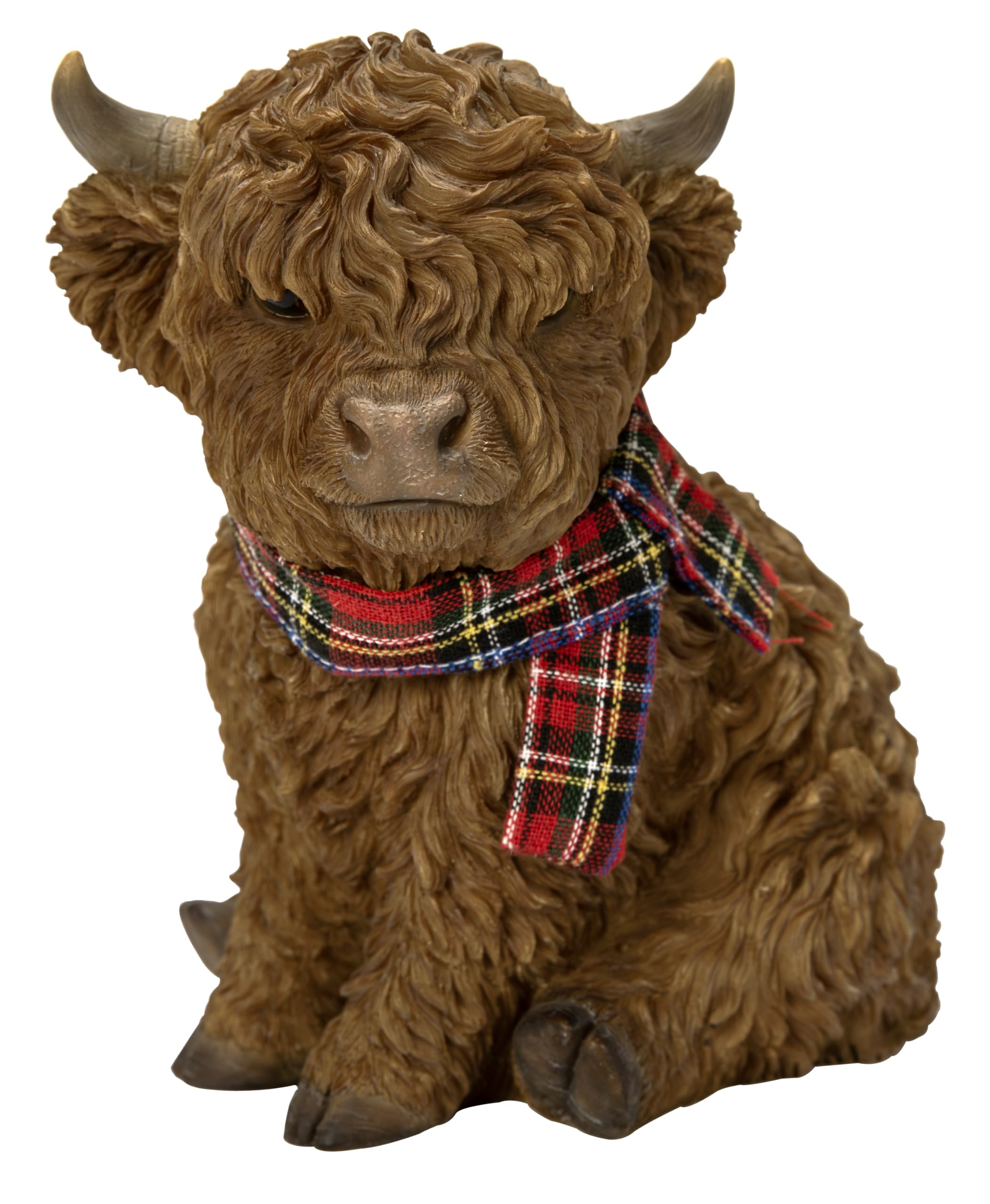 Vivid Arts - Highland Cow - Sitting Ornament with Red Scarf