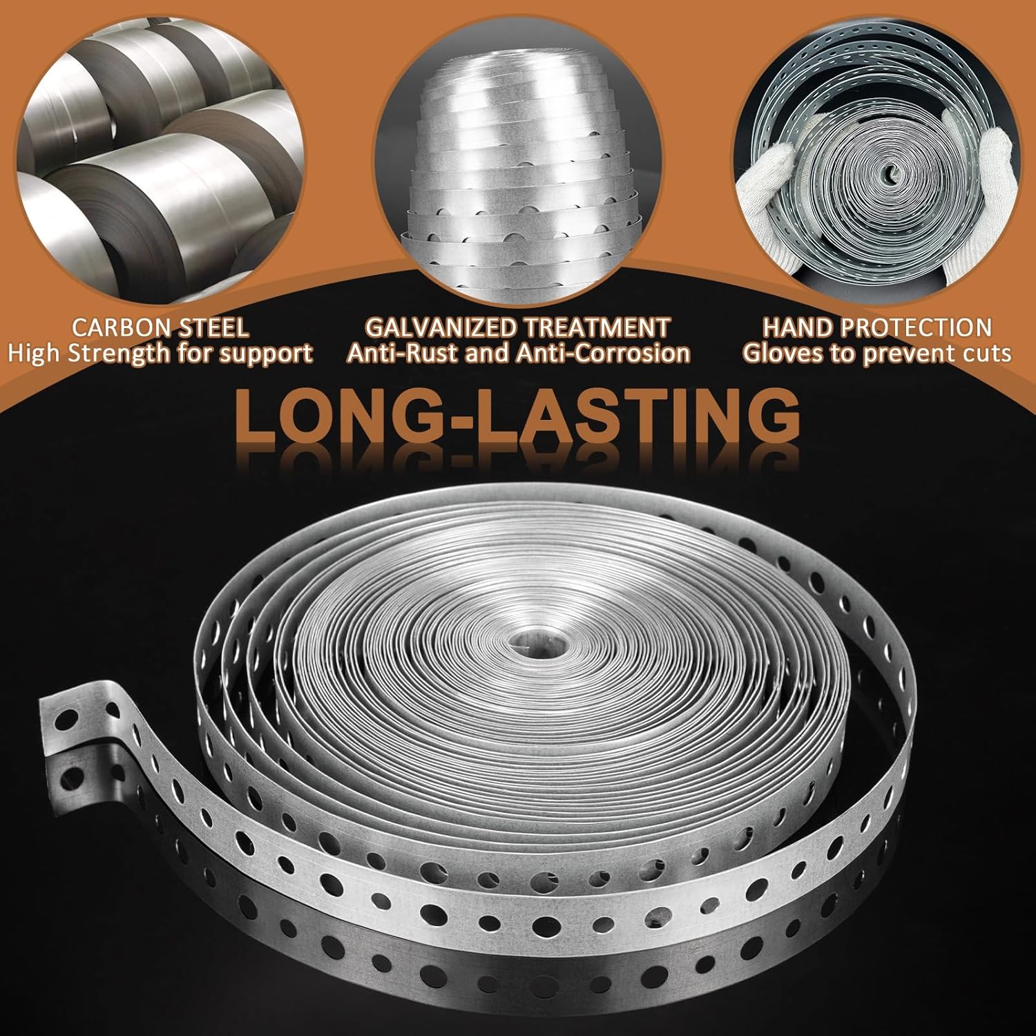 2Pack Galvanized Pipe Hanger Strap Metal Pipe Strap 3/4-Inch x 100-Feet 24-Gauge for Pipe Support Metal Strapping with Hole Flexible Trimming
