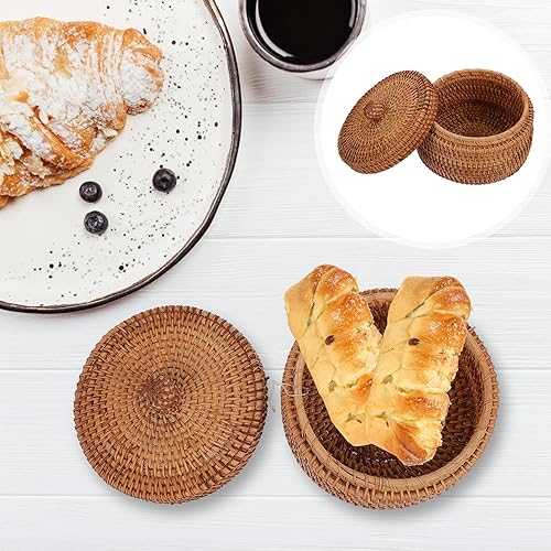 Miniatura 7 de MAGICLULU Cesta de almacenamiento de escritorio de ratán natural, cesta de almacenamiento tejida de ratán redondo, cesta de almacenamiento tejida