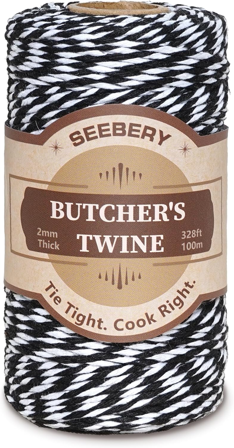 Black and White Butchers Twine – Food Safe Cotton Cooking Twine String for Trussing Turkey, Roasting, Baking, Tying Meat, Pumpkin Bread, Kitchen Use, Christmas Decorations and Gift Wrapping(328ft 2mm)