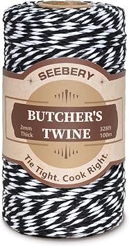 Black and White Butchers Twine Food Safe Cotton Cooking Twine String for Trussing Turkey, Roasting, Baking, Tying Meat, Pumpkin Bread, Kitchen Use, Christmas Decorations and Gift Wrapping(328ft 2mm)