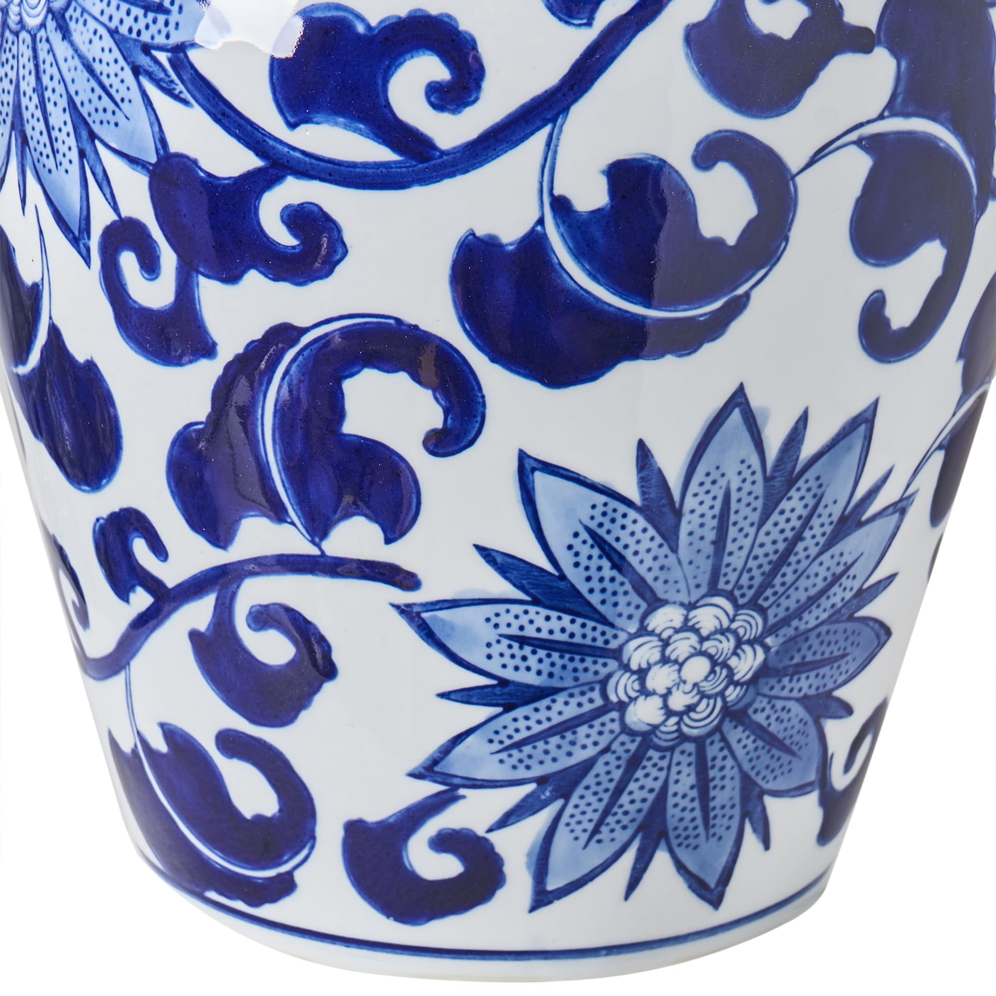 Blumenvase mit Deckel groß rund Porzellan weiß/blau handgemacht Deckelvase 36 cm hoch Cuenca