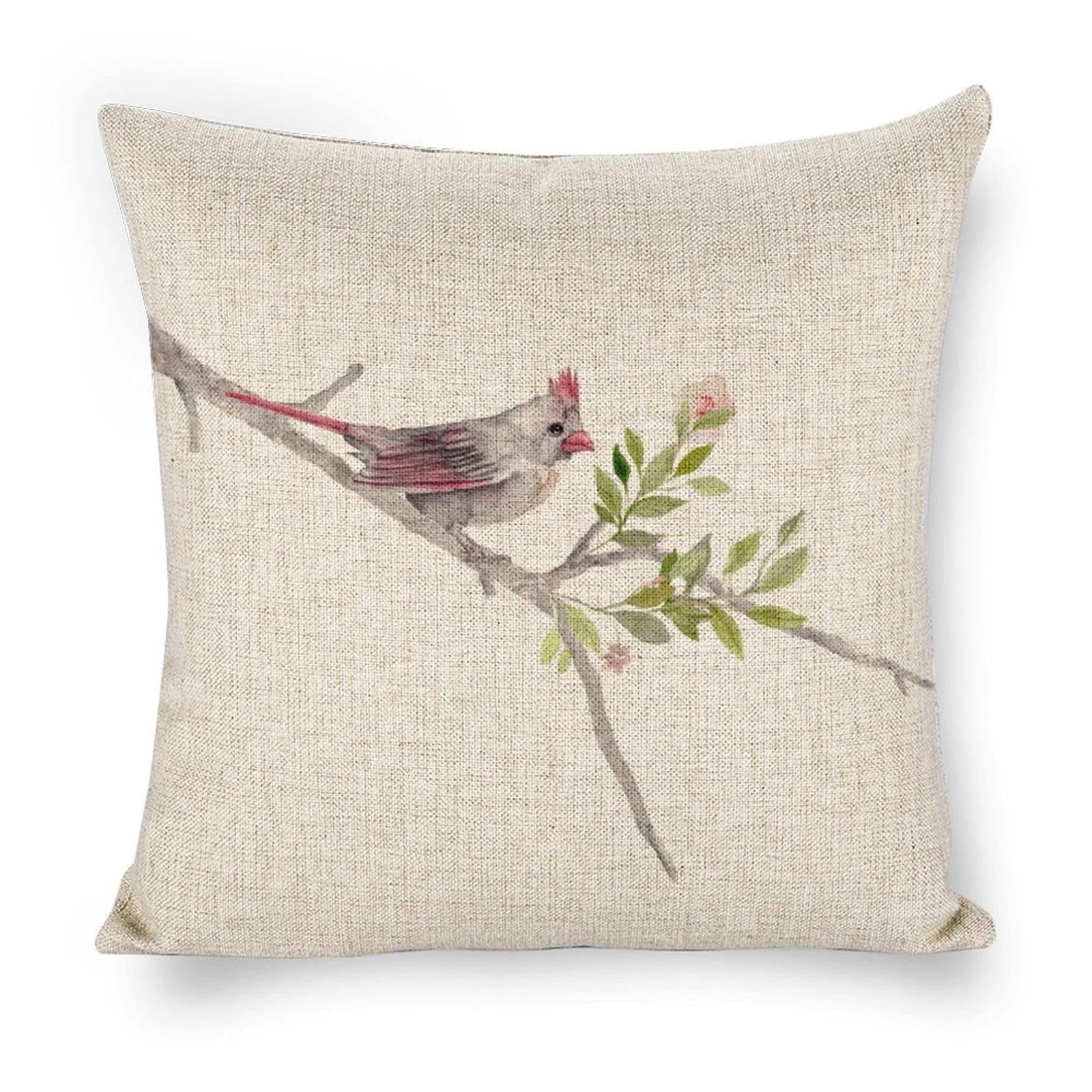 Icotoibabie Linen Throw Pillow Covers 18x18 Bird Pillowcase Cushion Cover for Couch Sofa Bedroom