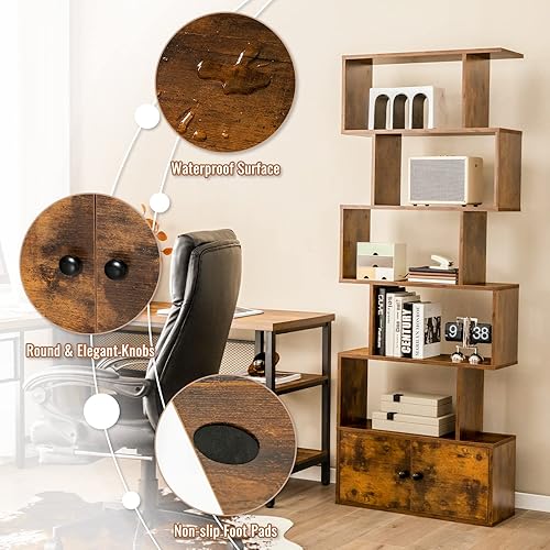 Miniatura 6 de LOKO Estantería geométrica de 6 niveles con puertas, estante de almacenamiento independiente con dispositivos anti-caída, estantería en forma de Z