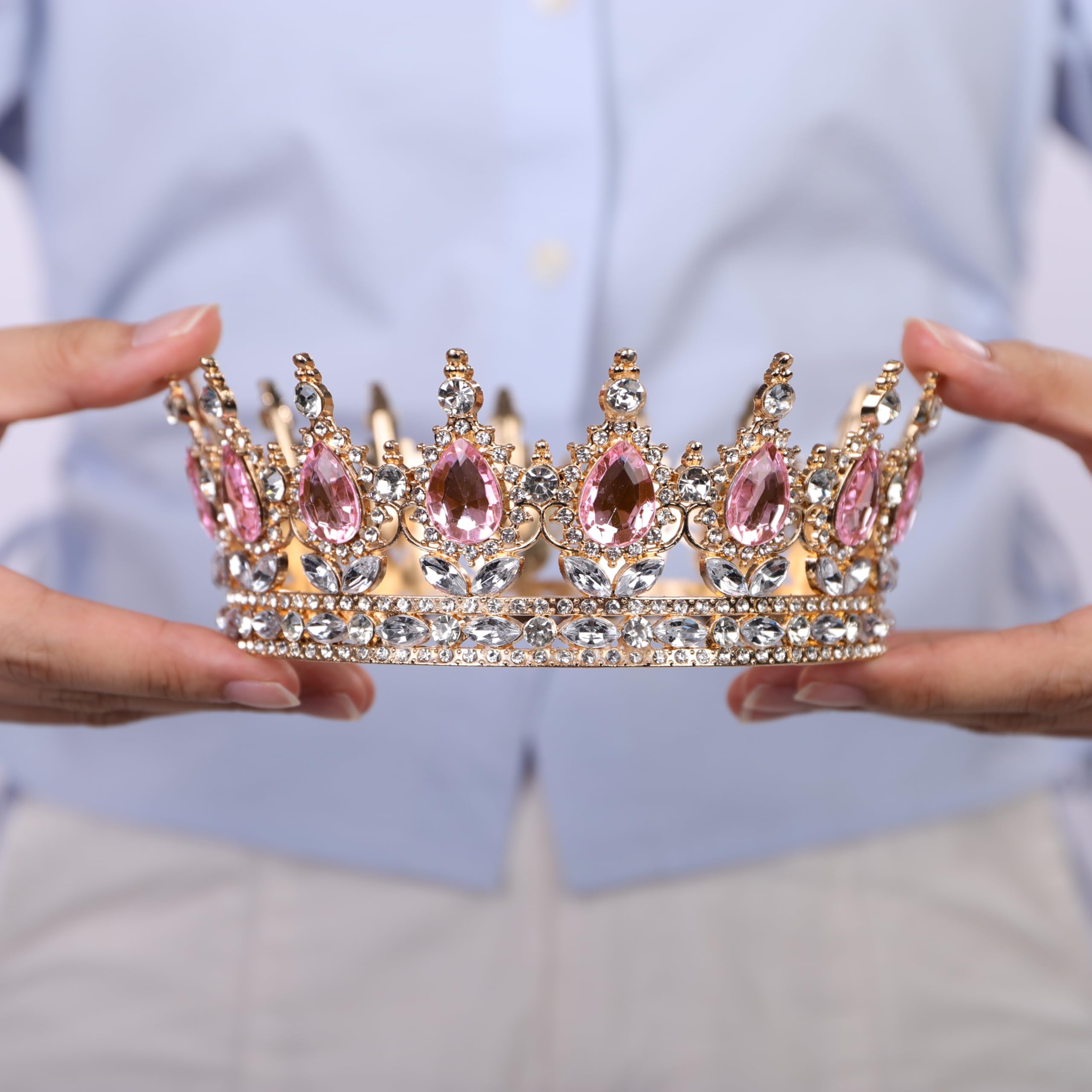 JWICOS Kryształowa diadem dla kobiet, kryształ górski, ślub, pełna okrągła tiara, akcesoria do włosów dla dziewcząt, kostium na przyjęcie urodzinowe