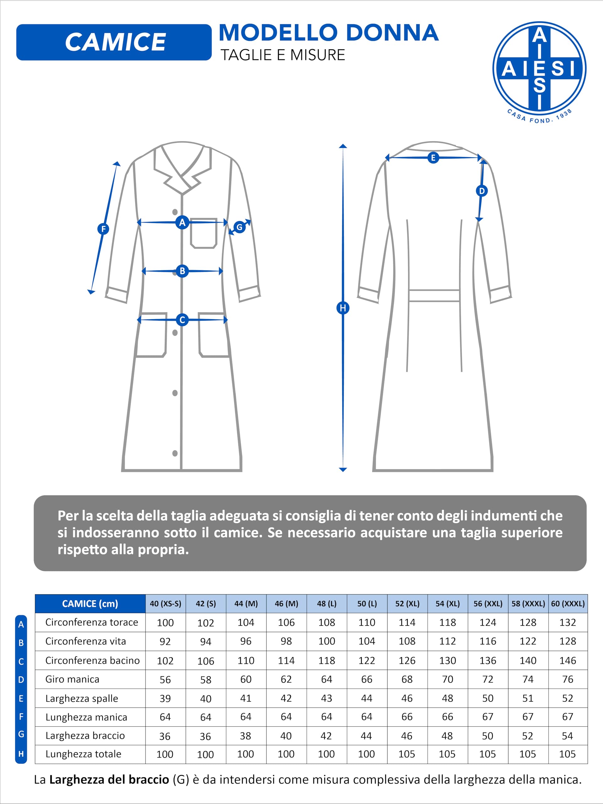 AIESI® Camice medico e da laboratorio per donna bianco in cotone 100% sanforizzato