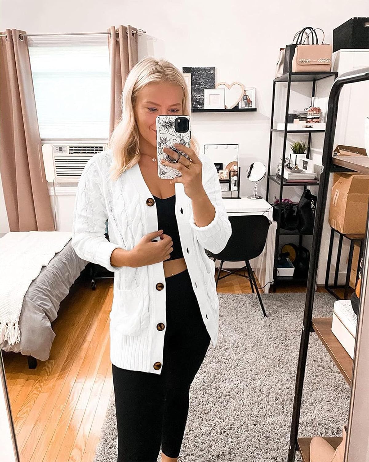 MEROKEETY Women's 2025 Fall Long Sleeve Cable Knit Sweater Open Front Cardigan Button Loose Outerwear - Image 4