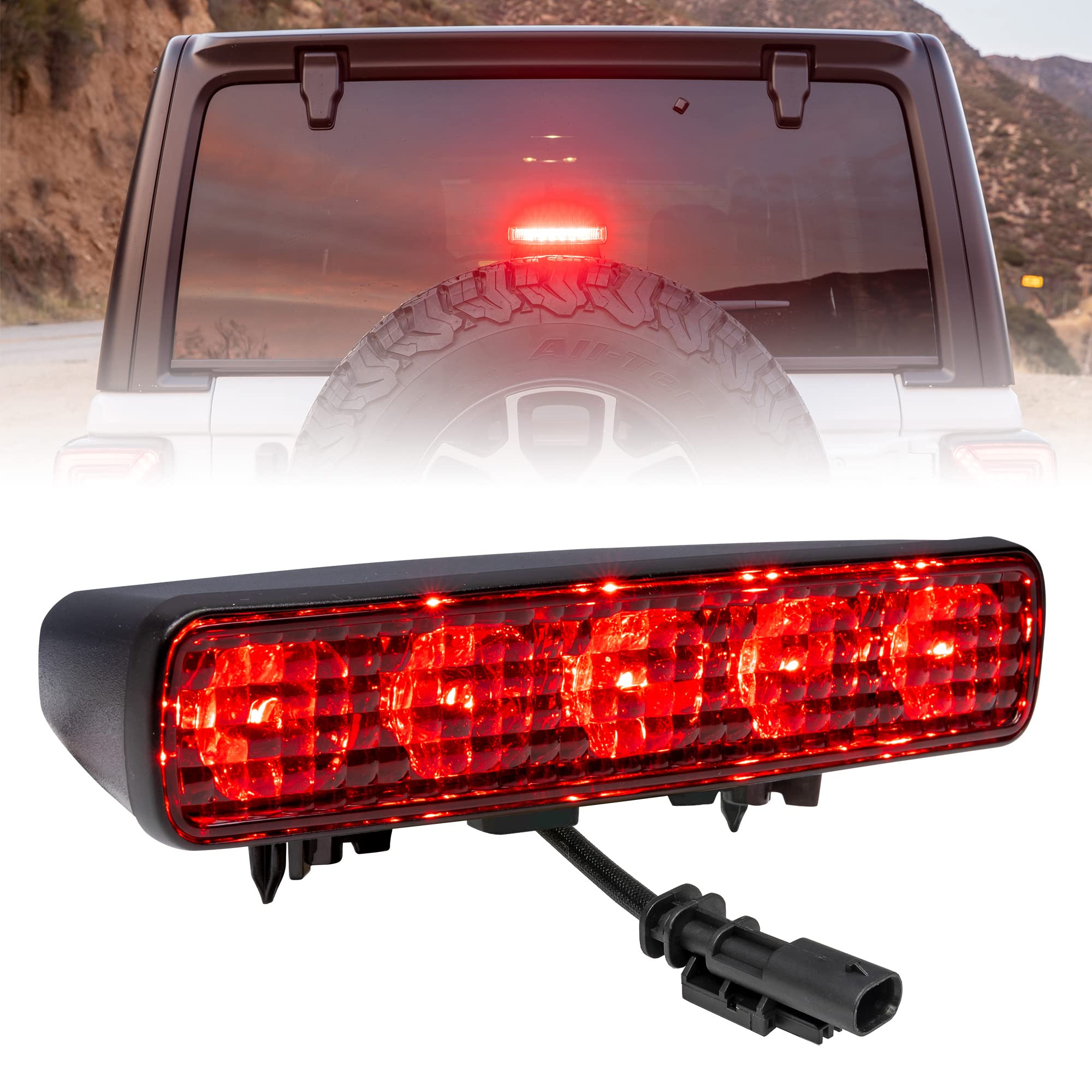 TRUE MODS LED Third Brake Light Replacement for Jeep 2018+ Wrangler JL [Red Lens] [Plug-n-Play] [IP67 Waterproof]