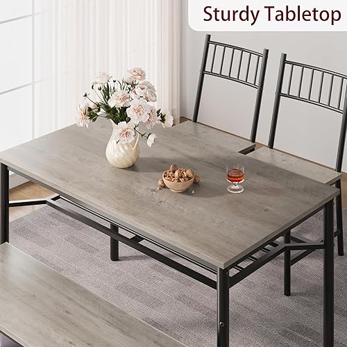 Miniatura 4 de IDEALHOUSE Juego de mesa de comedor para 4, mesa de cocina y sillas para 4 con banco de almacenamiento, juego de mesa de cocina rectangular con