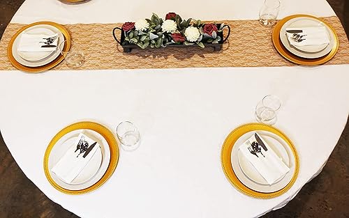 Miniatura 8 de Platos de carga de borde con cuentas de plástico dorado para decoración, 12 piezas redondas de 13 pulgadas, incluye 2 manteles blancos, buenos para