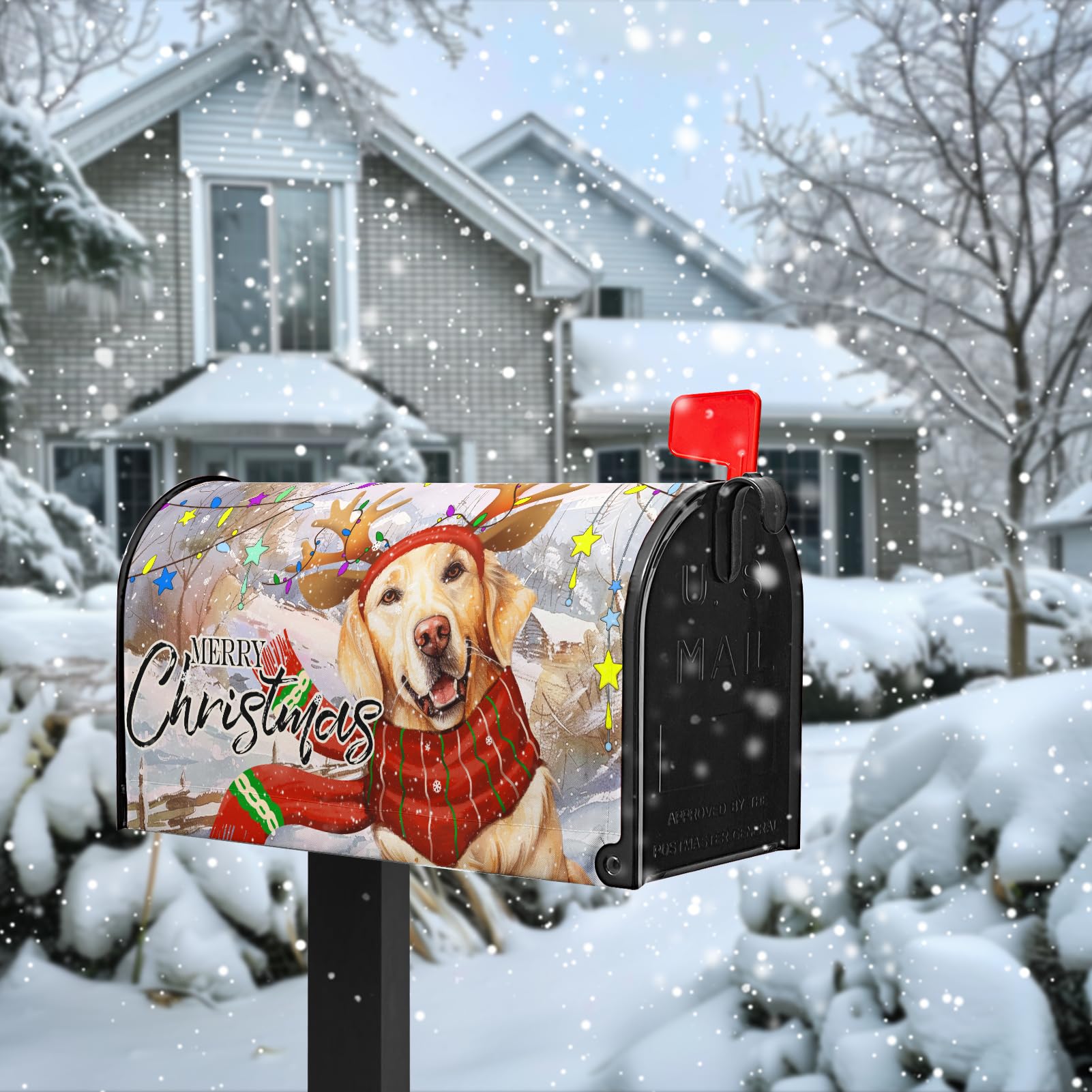 Dacawin Merry Christmas Mailbox Cover 21x18 Inch Xmas Dog Post Letter Box Covers New Year Golden Retriever Magnetic Waterproof Mail Wraps for Winter Framhouse Outdoor Yard Garden Standard Size