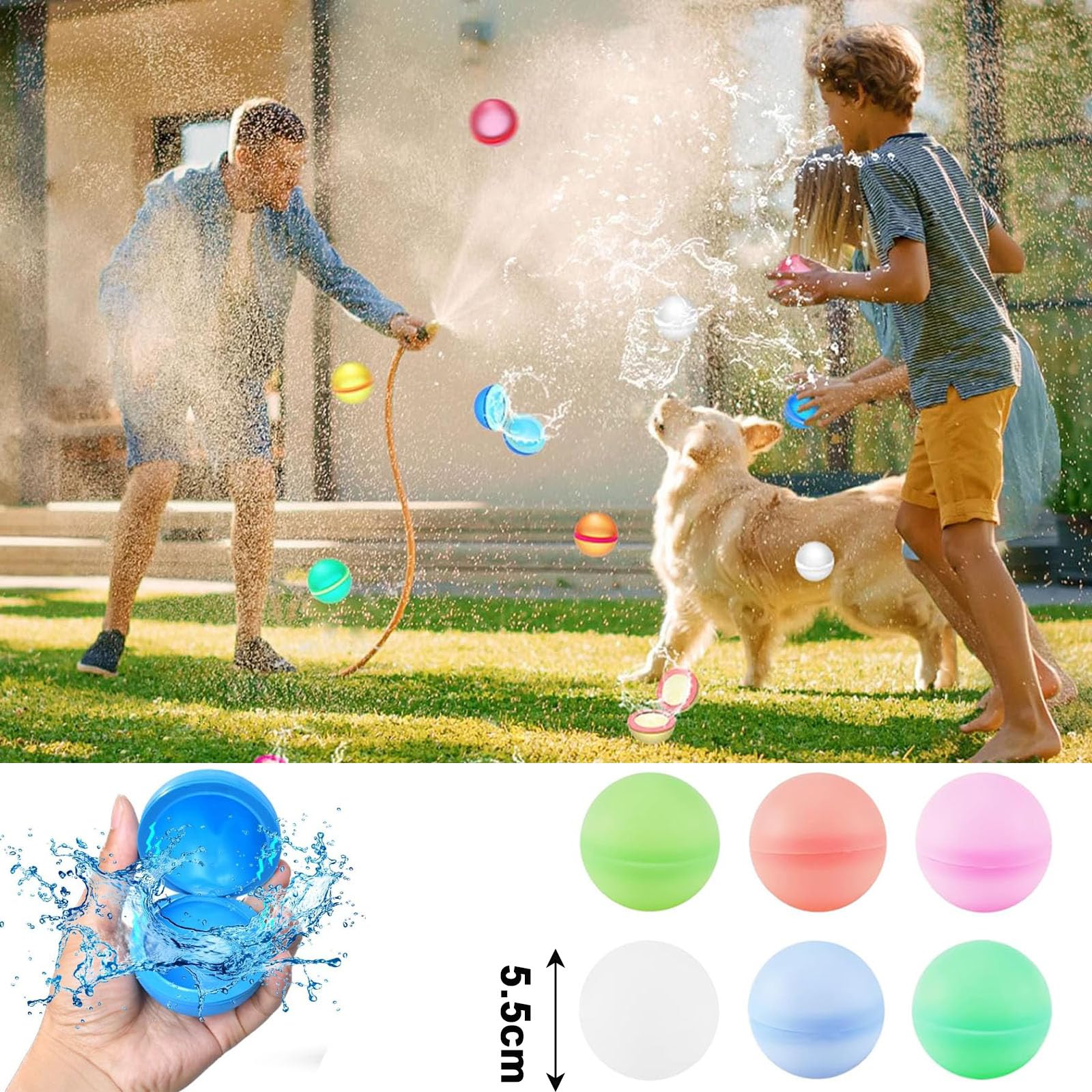 Lot De 6 Bombes à Eau Réutilisables à Fermeture Automatique