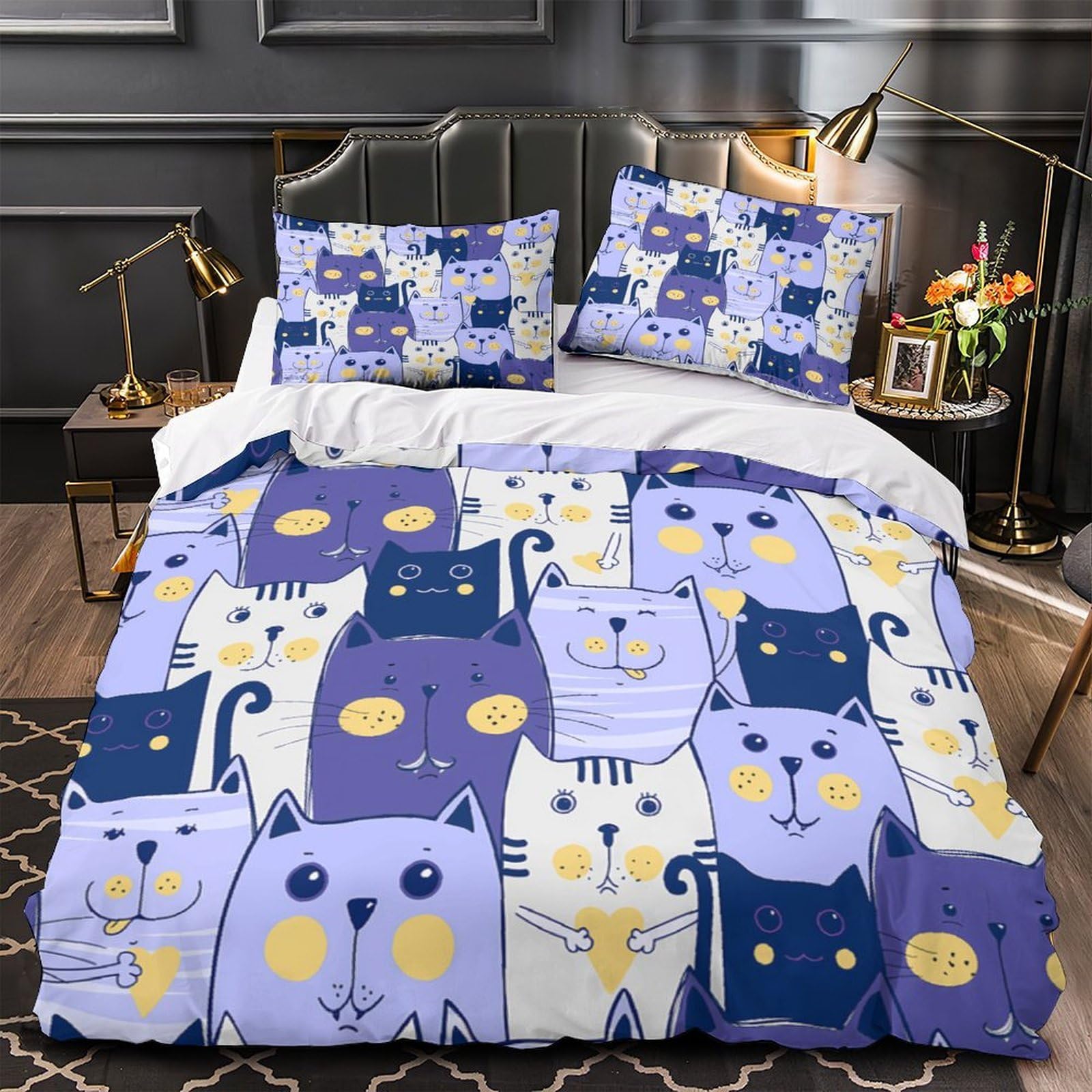 MMDASBVPE Cute Cat Pattern Duvet Cover 3D Design Printed Hotel Quality 3 Pieces Bedding Set Zipper Quilt Cover Extra Soft Washable for Adults Kids Women Teens Youth Girls Single（135x200cm）