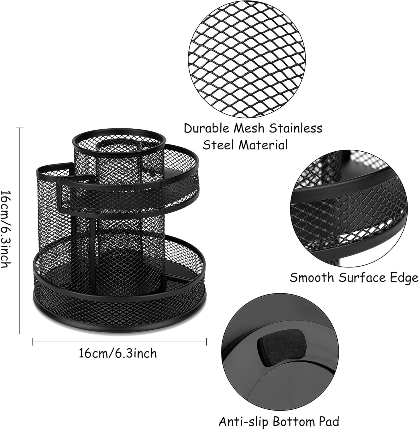 Pechor Cute Rotate Desk Organizer, Mesh Desk Accessories Pen Pencil