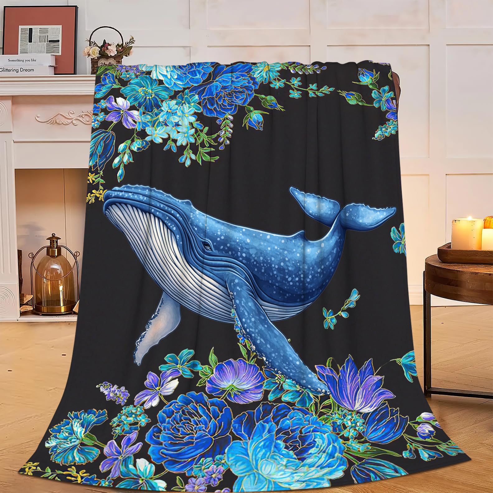 Yaxinduobao Whale Blanket Ocean Whale Fleece Throw Blanket Fuzzy Plush Super Soft Cozy Warm Nautical Whale Decor Marine Life Blanket Gifts for Boys Girls Kids Adult Men Women 40"x50"
