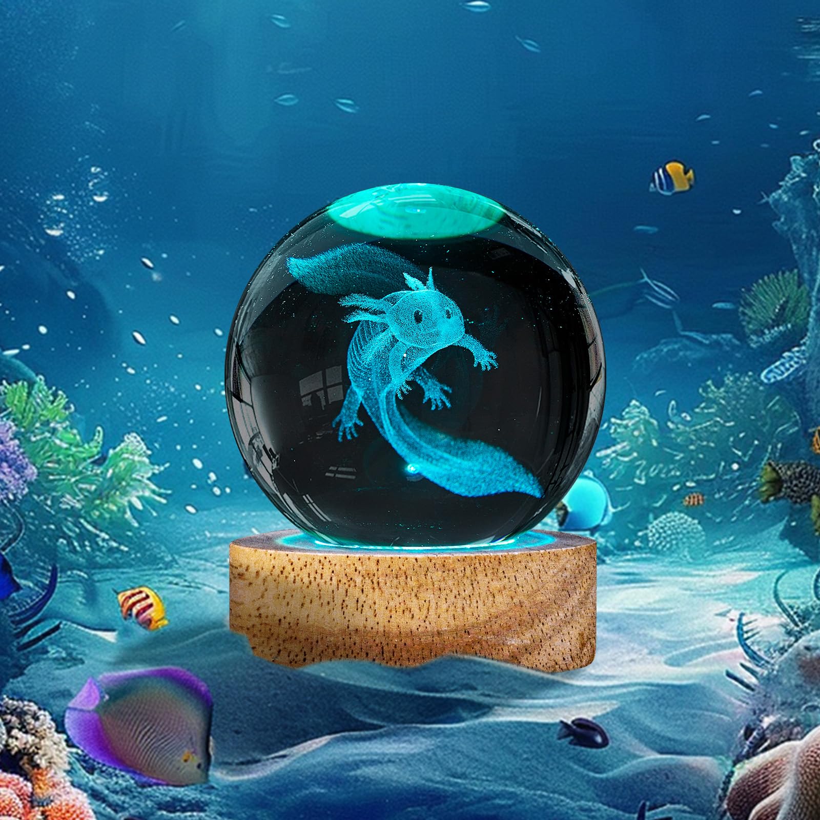 3D Crystal Ball Night Light with 16 Colors - Unique 60mm Axolotl