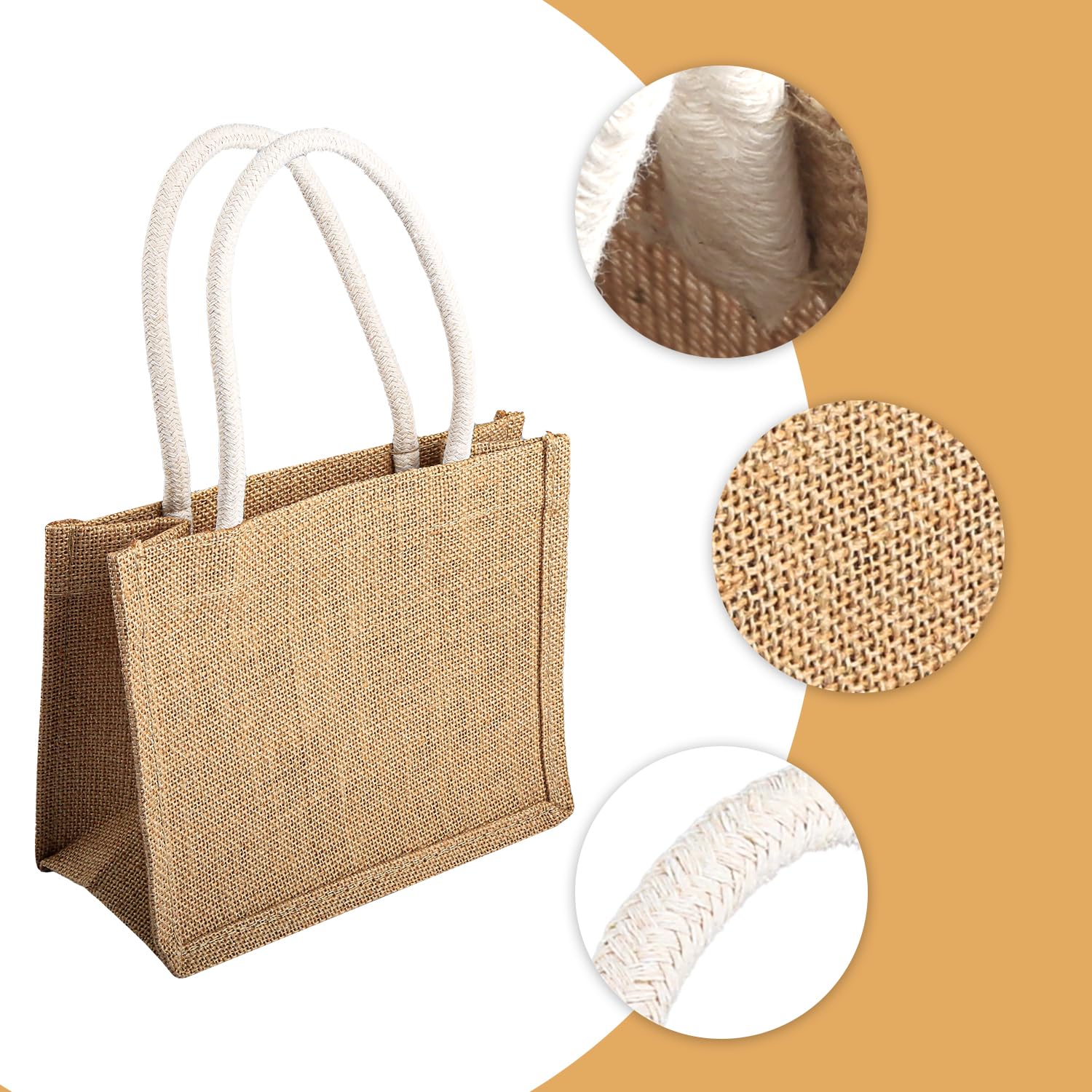 Rumyve Jute Tote Bag,Large Reusable Durable Shopping bag with Handles,Burlap Grocery Shopping Gift Tote Handbag for Picnic Travel Shopping DIY Outdoor - Image 3