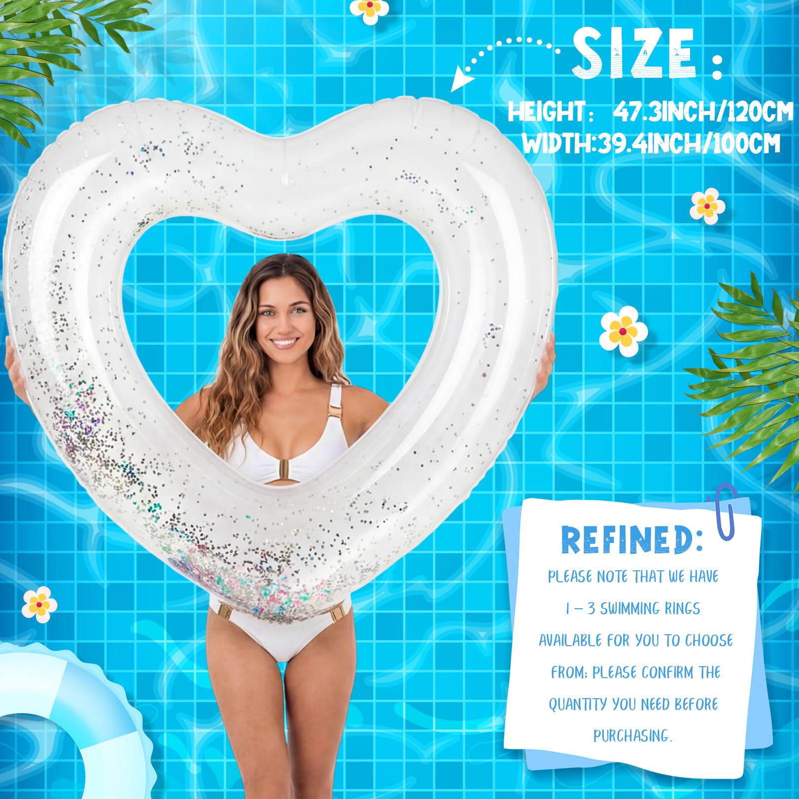 Junkin 110 cm x 90 cm bianco cuore piscina galleggiante addio al nubilato gonfiabile nuoto sposa piscina anello acqua sdraio tubo nuoto per fidanzamento, matrimonio, festa estiva in spiaggia
