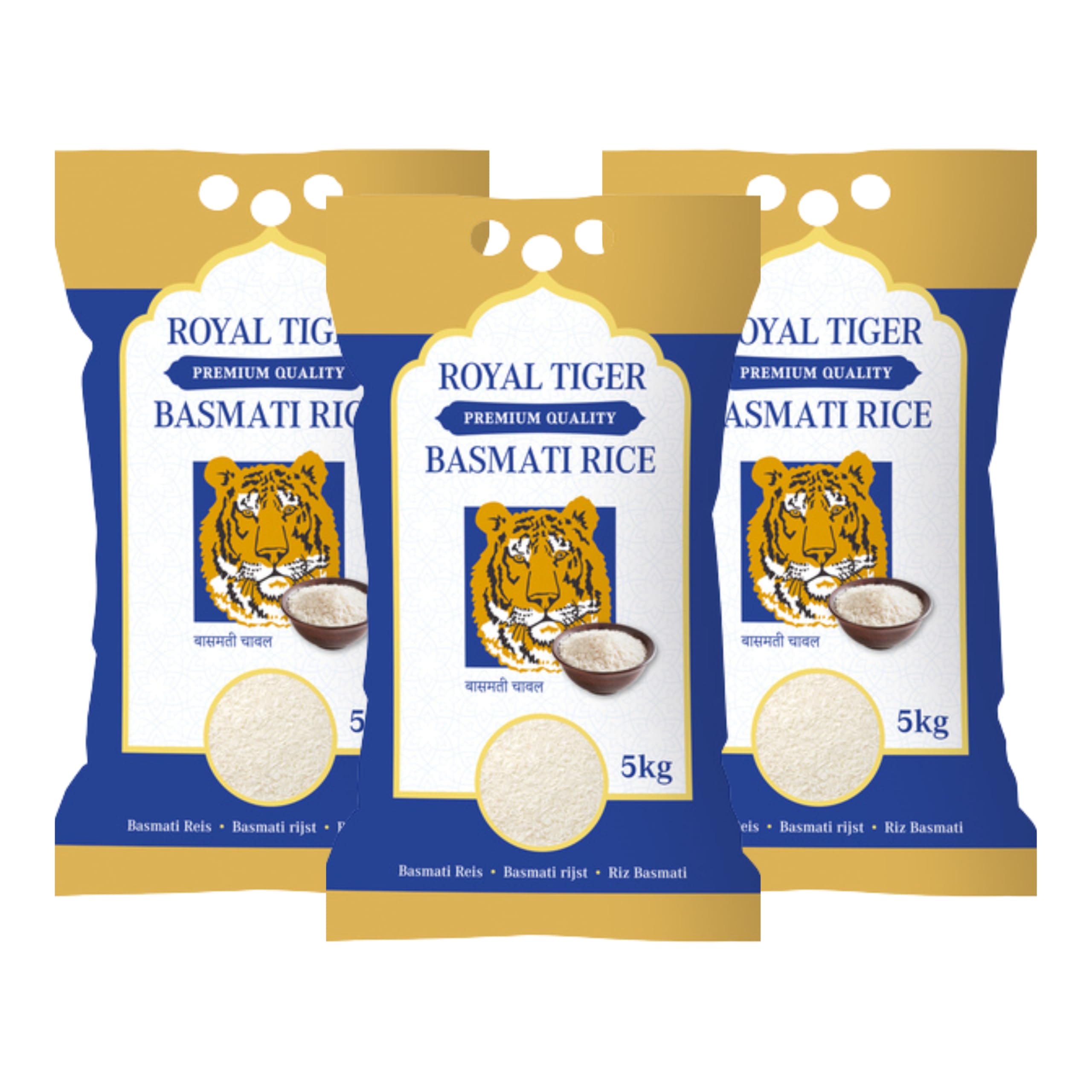 Royal Tiger Basmatireis 3x 5kg Langkornreis, Duftreis aus Pakistan, aromatisch & locker, ideal für Biryani, Pilaw & Currys, perfekt für ausgewogene Mahlzeiten, ideal für Gastro & Heim