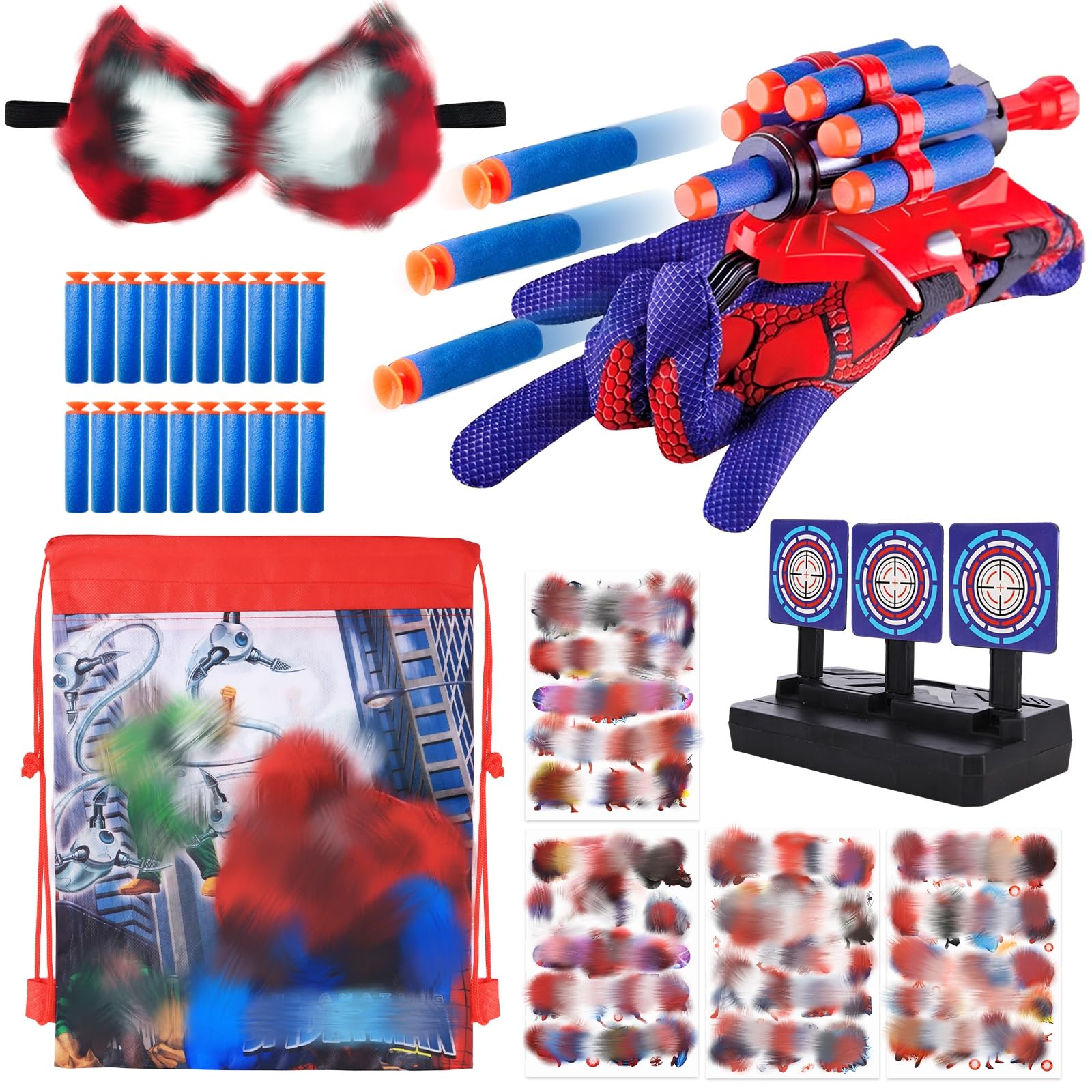 yumcute Spider Glove4-34PCS Web Shooters for Kids 5+ Year Old, Funny Launcher Wrist Toys, Web Shooter Plastic Launcher Gloves for Costume Cosplay, Sup er Heroes Toys for Boys Girls Gift