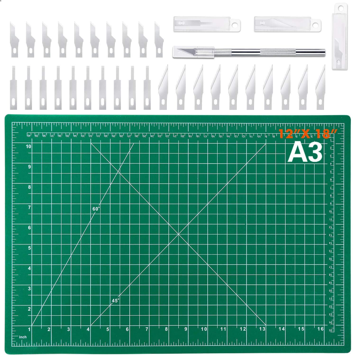 Audab 18" x 12" Self-Healing Cutting Mat and Craft Knife kit with 30Pcs Hobby Blades Art Knife for Craft, Sewing, Fabric, Quilting, Scrapbooking Project