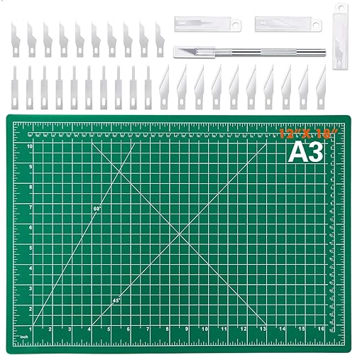 Audab 18" x 12" Self-Healing Cutting Mat and Craft Knife kit with 30Pcs Hobby Blades Art Knife for Craft, Sewing, Fabric, Quilting, Scrapbooking Project