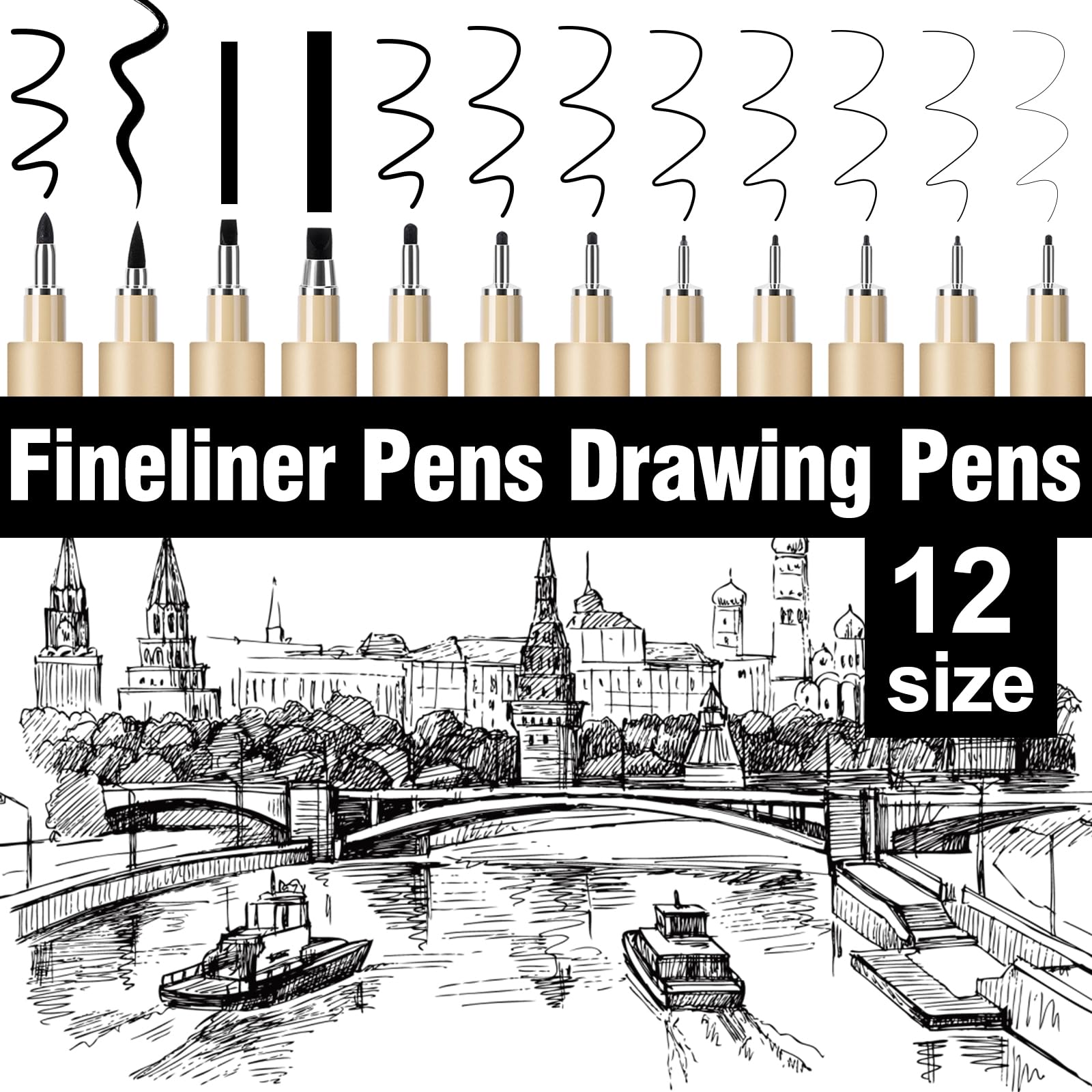 12 Pack Micro-Pens Fineliner Drawing Pens Set,Fine Liner,Waterproof,No Ink Leakage Artist Pens.Black Drawing Pens Fine Point for Illustration,Technical Draw,Journaling,Manga,Sketching,Bible.