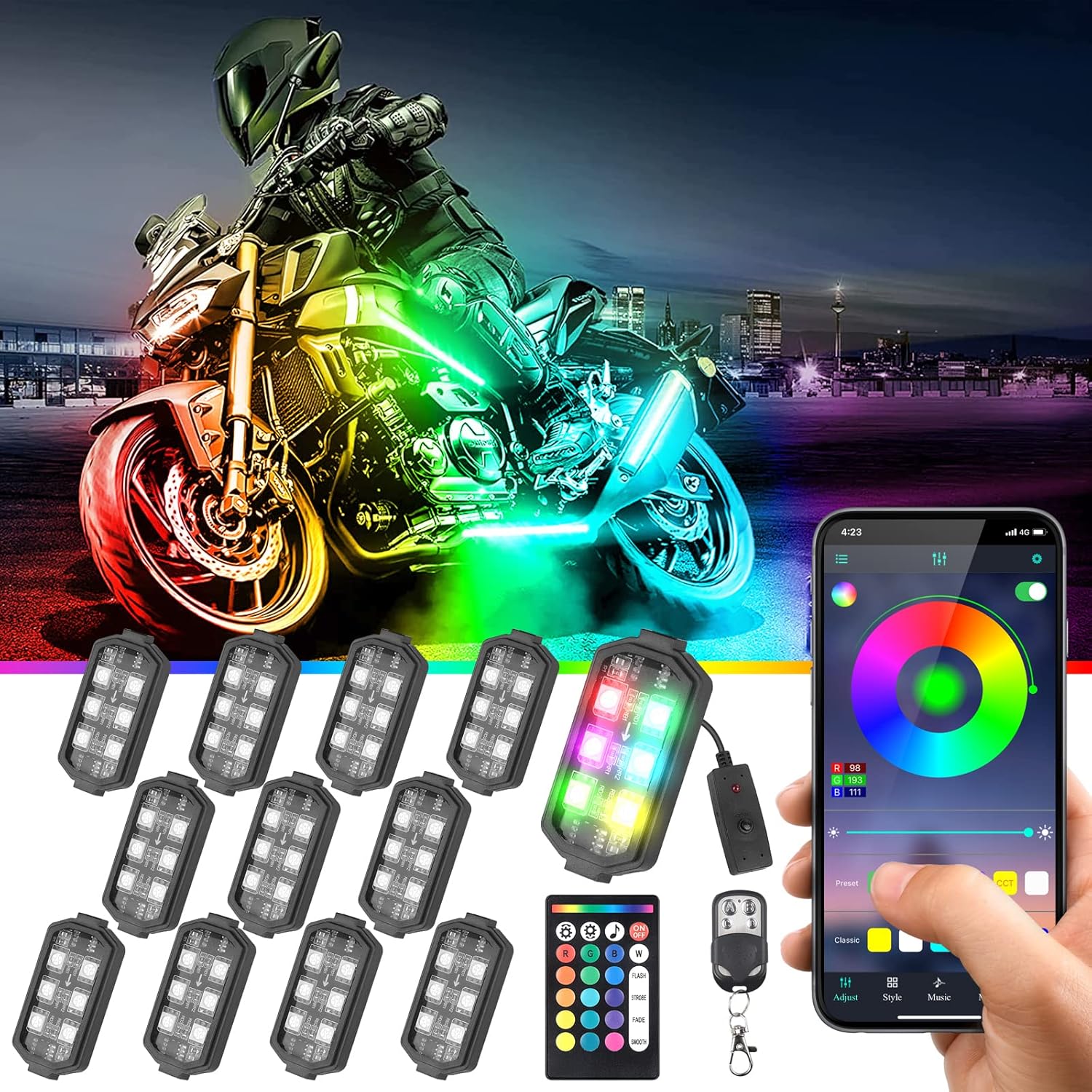 Comprar Chipcolor 12 Pcs Motorcycle LED Light Kit, APP/RF Control MagicRGB Motorcycle LED Lights