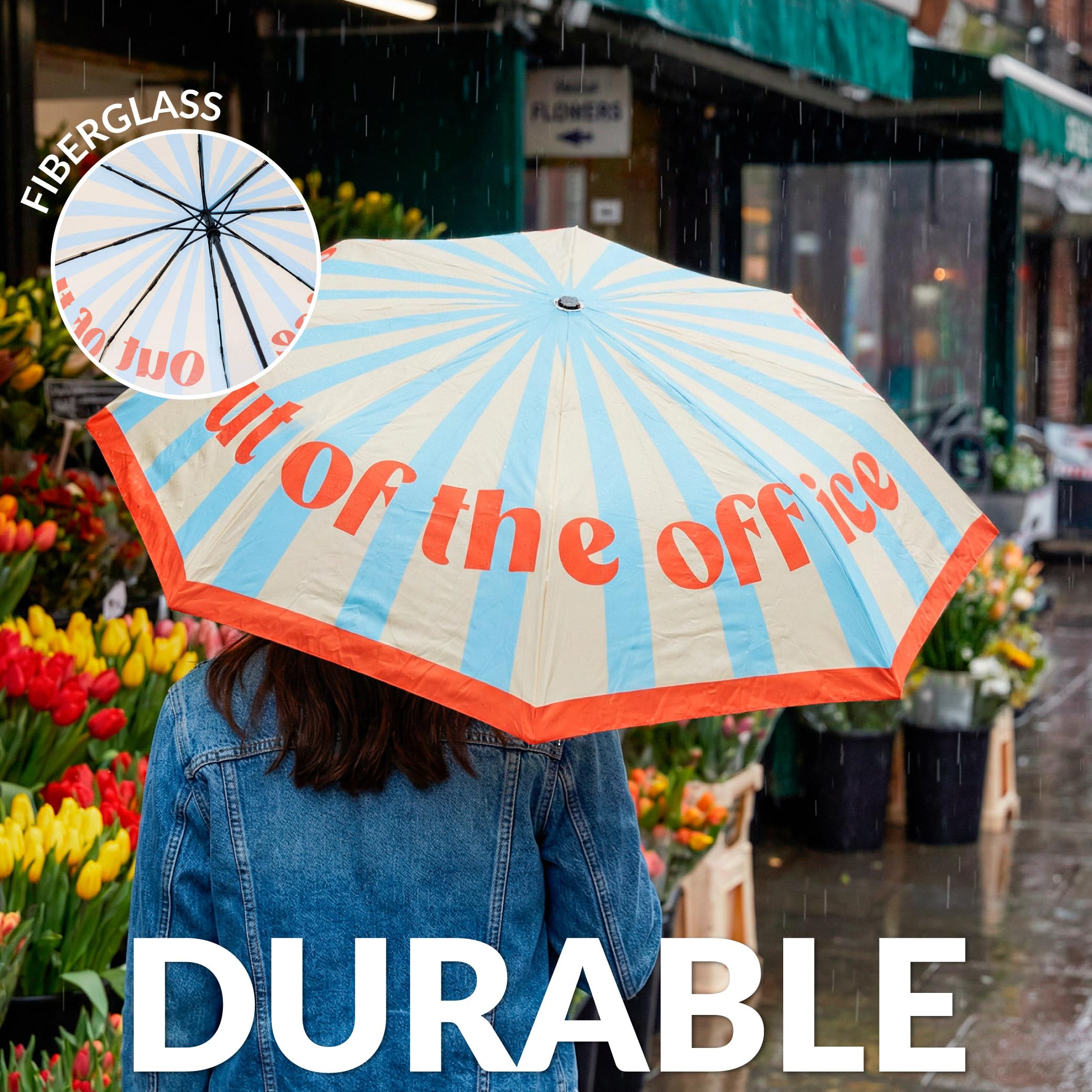 Fisura Oryginalny składany parasol "out of the office" w paski. Automatyczny mały parasol damski rozmiar podróżny. Wiatroszczelny, średnica otwarta 96 cm.
