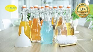 mockins Set of 12 | 17 Oz. Glass Bottle Set with Swing Top Stoppers and Includes Bottle Brush, Funnel and Gold Glass Marker | Clear Glass Water Bottle - coolthings.us