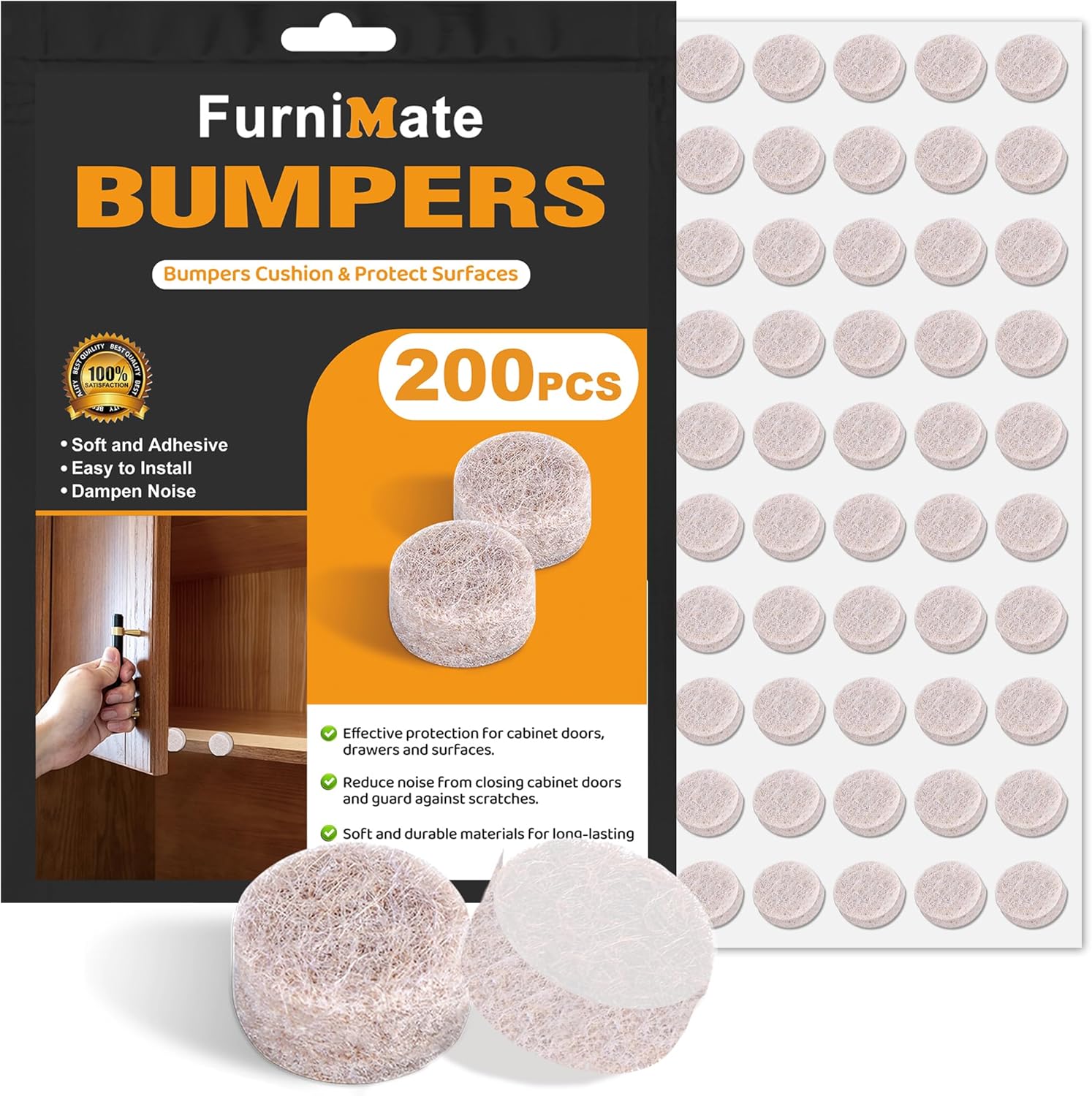 Felt Cabinet Bumpers 100-Pack 3/8