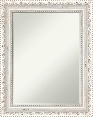 Amanti Art Espejo de baño pequeño de madera biselada (29 x 23 pulgadas), marco blanco lavado Alexandria - Espejo de pared blanco, mediano