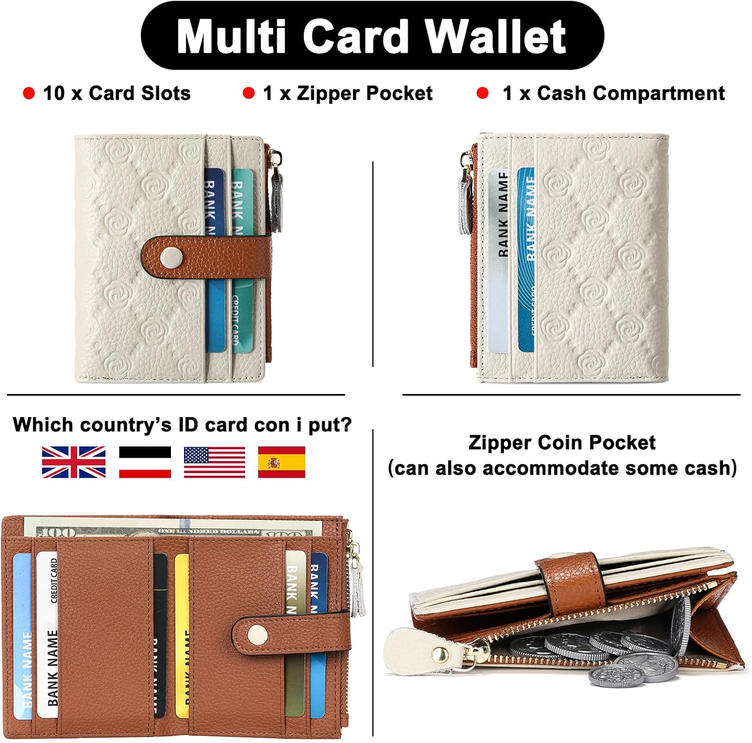 FALAN MULE Small Wallets for Women RFID Blocking Slim Bifold Leather Womens Wallet with Zipper Coin Purse - Image 4