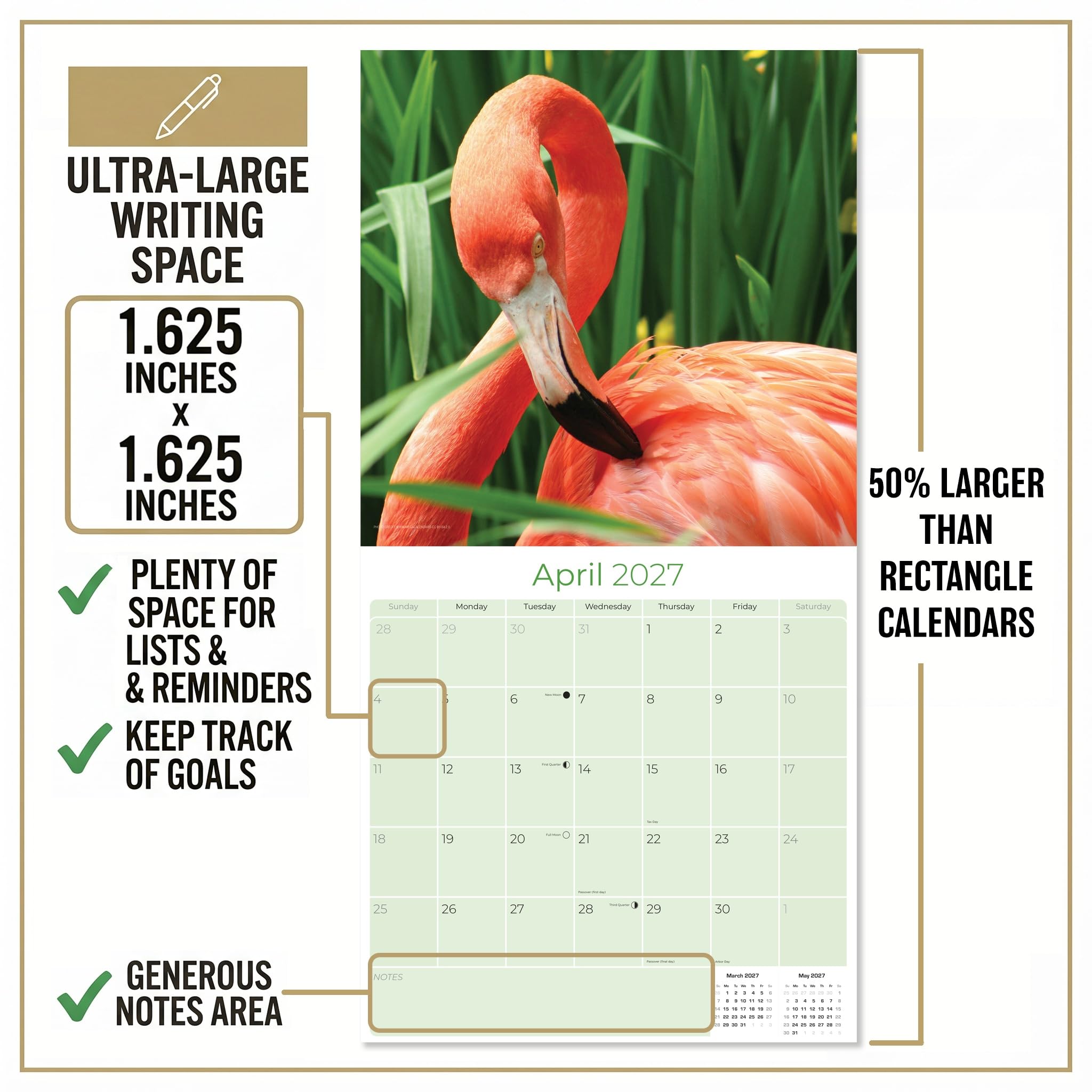 Flamingo Calendar 2021-2022 – Calendario mensual de pared con pájaros de animales – Hecho en Estados Unidos – 12 x 24 (abierto) – Calendario planificador para organizar y planificar