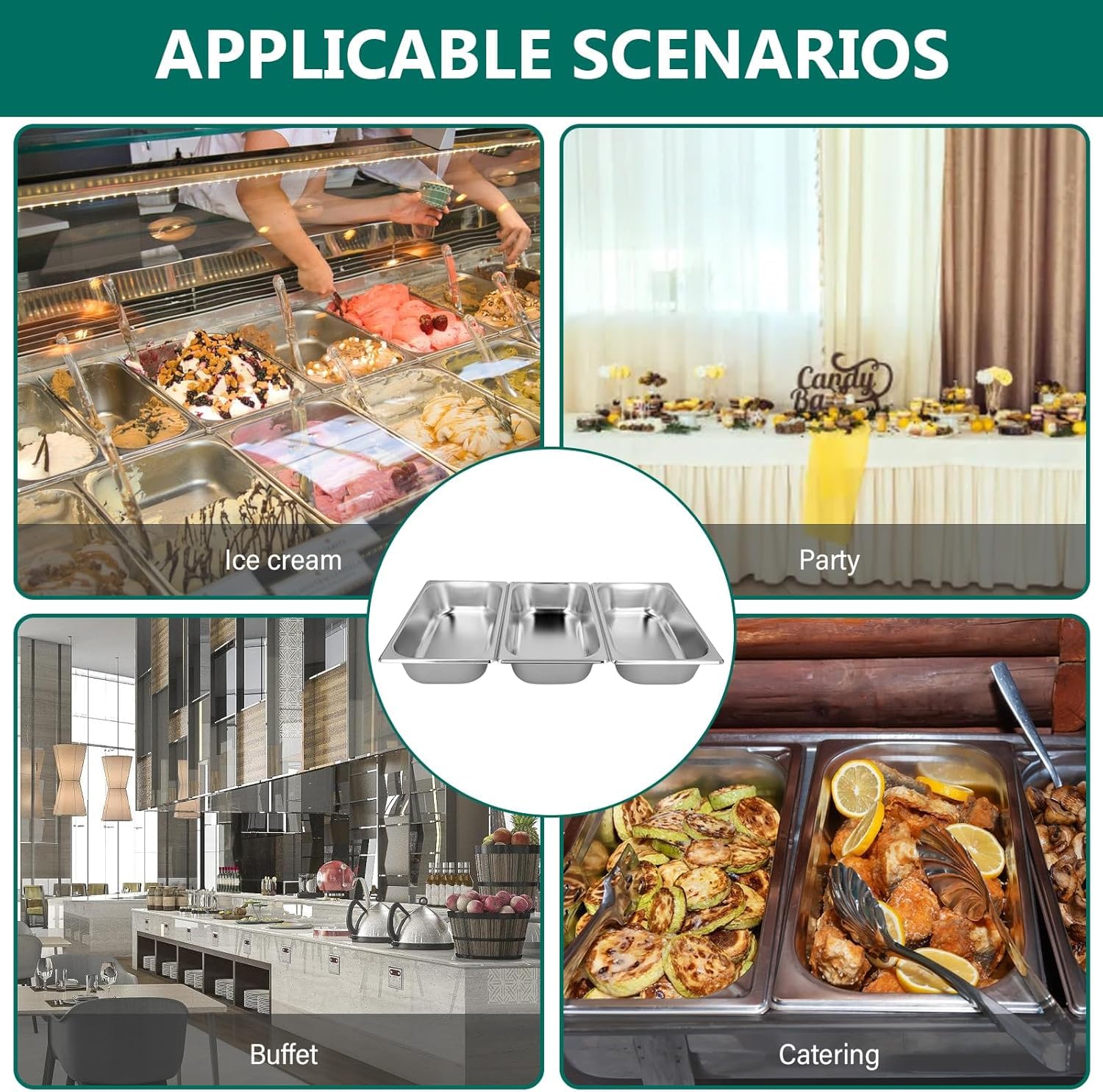 Juego de 3 cuencos para empanar GN 1/3, recipiente gastronorm, 32,5 x 17,5 x 6,5 cm, juego de empanado para chuletas, recipiente con tapa, juego de empanado para chuletas, saladette, Bain Marie