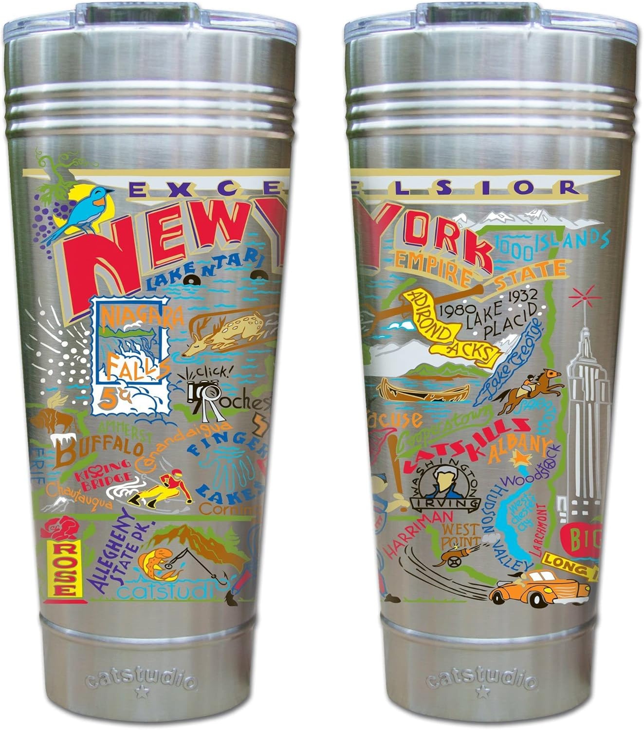 catstudio New York State Thermal Tumbler | Triple Wall Insulation With Non Slip Bottom | Great Travel Cup for Water, Coffee, Tea, or Smoothies