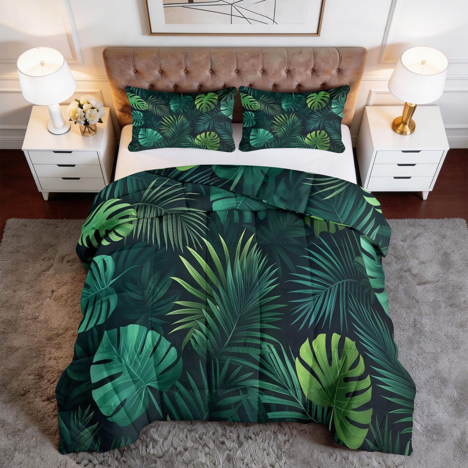 Edredón verde oscuro de verano reversible y lavable 200x200