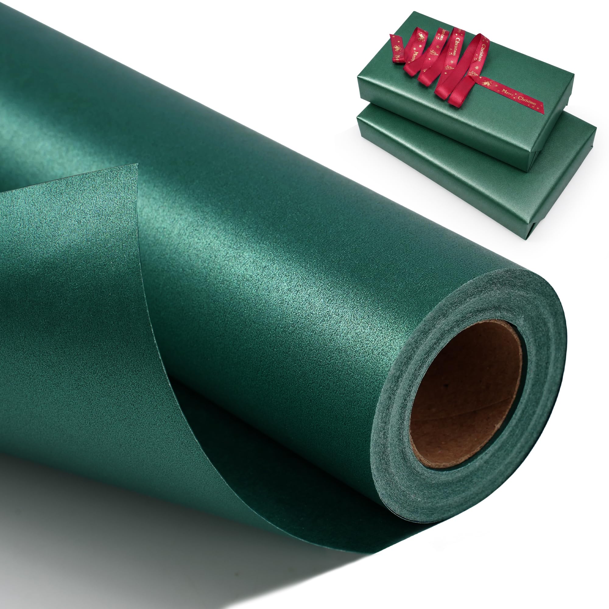 Dark Green Wrapping Paper Roll, Double-Sided Pearl Finish Gift Wrap