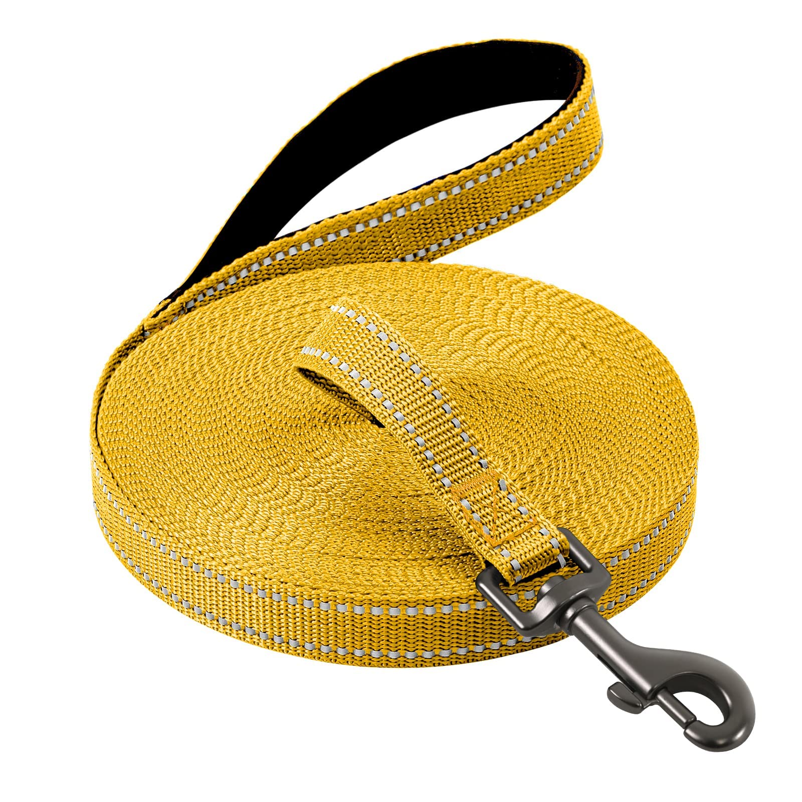 COMSLE Correa Perro Larga Reflectante, 3m/ 5m/ 10m / 15m/ 20m Cuerda Perro Grande, Correa Perro Adiestramiento con Acolchado Cómodo, Amarillo