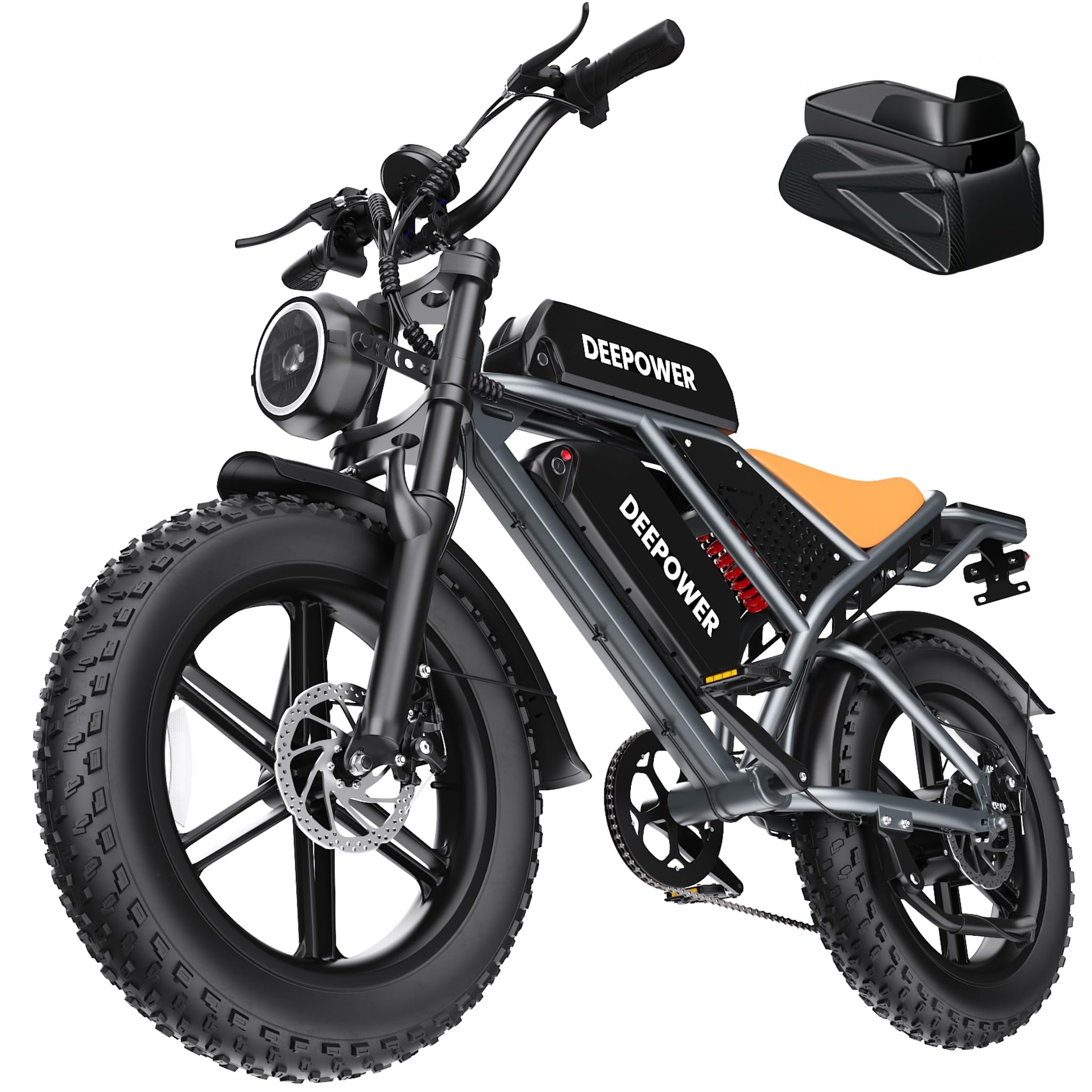DEEPOWER QS7 E-Bike Für Erwachsene, 48V 20Ah/35Ah/60Ah Herausnehmbarer Akku, Bis Zu 110-250KM Reichweite, 20 Zoll Fat Tire E-Bike, Vollfederung, Shimano 7-Gang, All-Terrain Elektrofahrrad