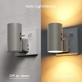 LOHAS-LED Night Light Plug in Wall, Grey Cylinder, 3000K Warm White | Dusk to Dawn Sensor, 1W LED, 0-100LM Adjustable Brightness for Hallway, Bedroom, Stairs and Living Room [Energy Class F]