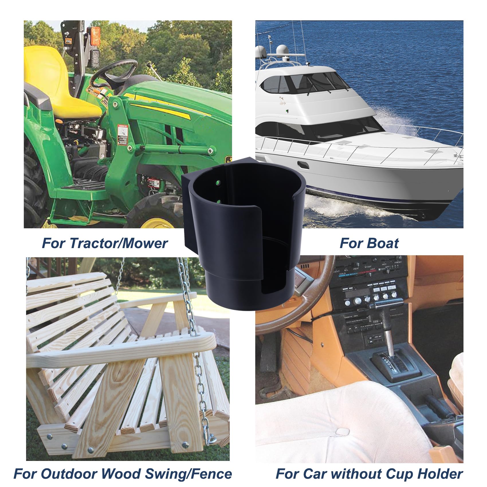 Universal Large Cup Holder Wall Mount, Heavy Duty Plastic Drink Holder for Boat Car Truck RV Bus Tractor Wall Wood, Vertical or Horizontal Mount, Fit Most Cups, Bottles, Cans, Tumblers Black Pack of 1