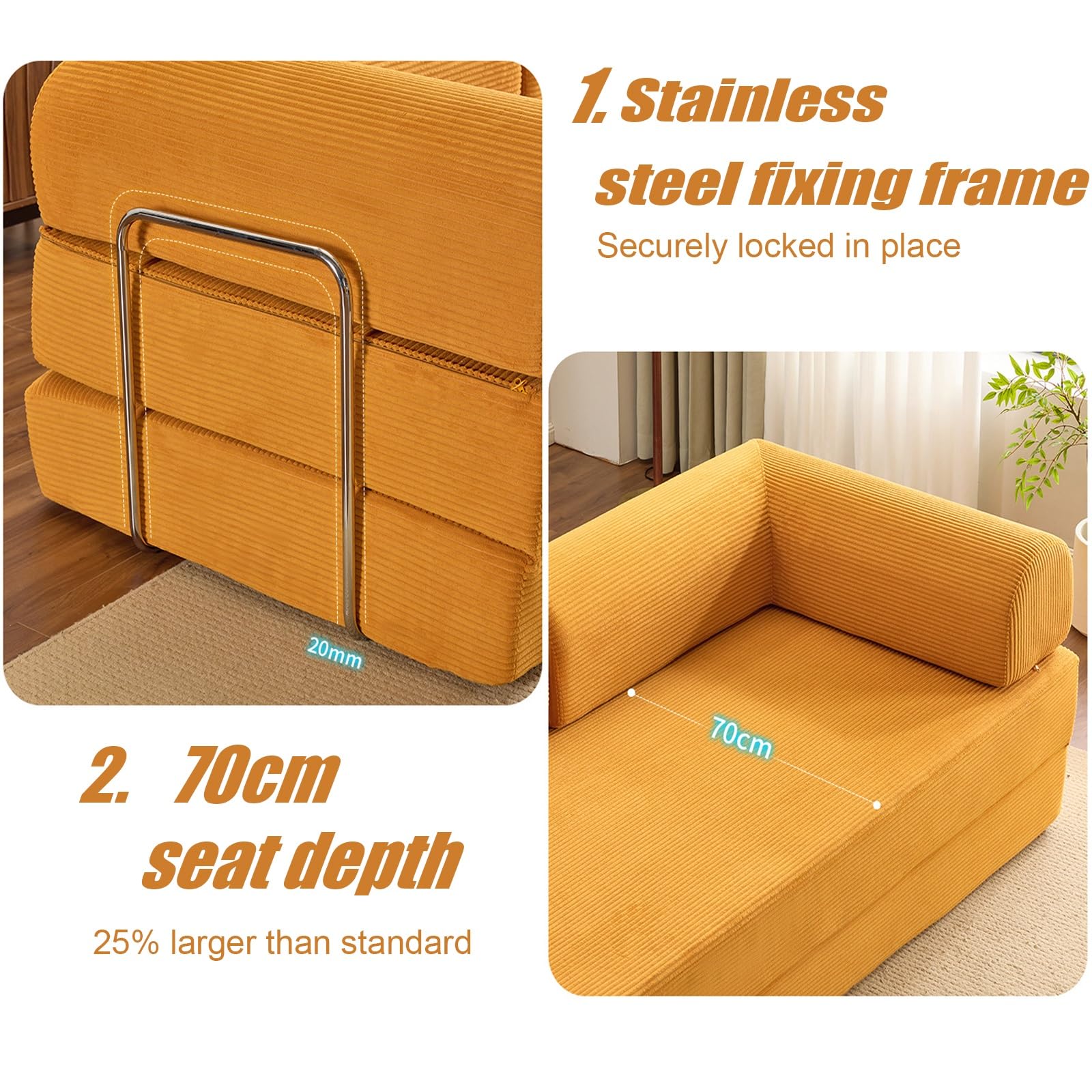 Modulares Ecksofa, hochelastischer Schaumstoff, wandelbares Standsofa mit Schlaffunktion für das Wohnzimmer(150x100x75cm)