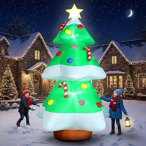 10FT Tall Christmas Tree Inflatables Outdoor Decorations, Large Inflatable Christmastree with Bright LED Lights & Colorful Candy Decor, Blow Up Xmas Decorations for Yard Garden Lawn Holiday Party