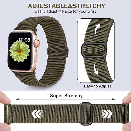 Miniatura 4 de TreasureMax Paquete de 4 correas elásticas Solo Loop compatibles con Apple Watch de 1.496 pulgadas, 1.575 pulgadas, 1.614 pulgadas, 1.654 pulgadas,